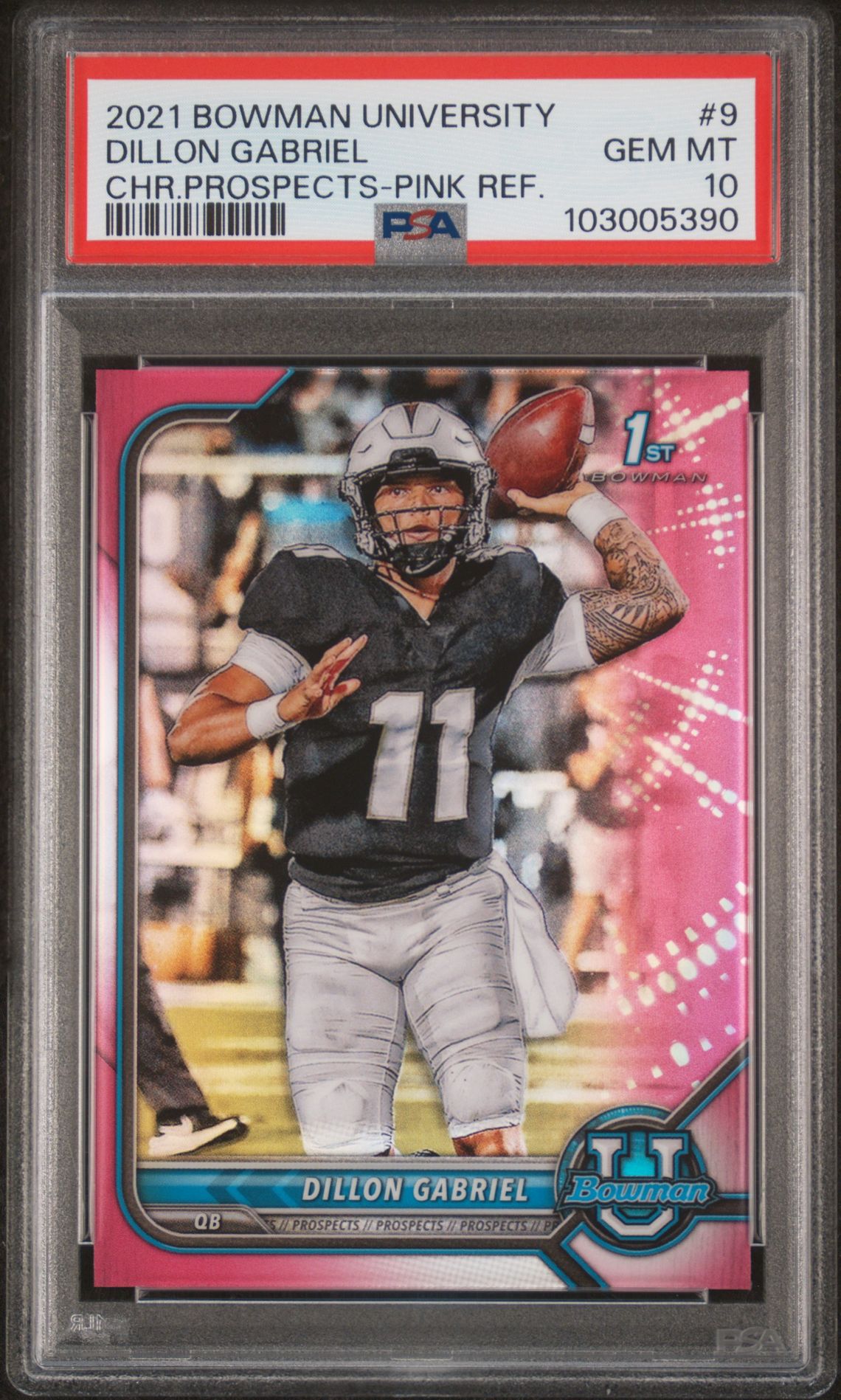 2021 Bowman University Chrome Prospects Dillon Gabriel #9 (Chr.prospects-Pink Ref.) Gem Mt 10 front
