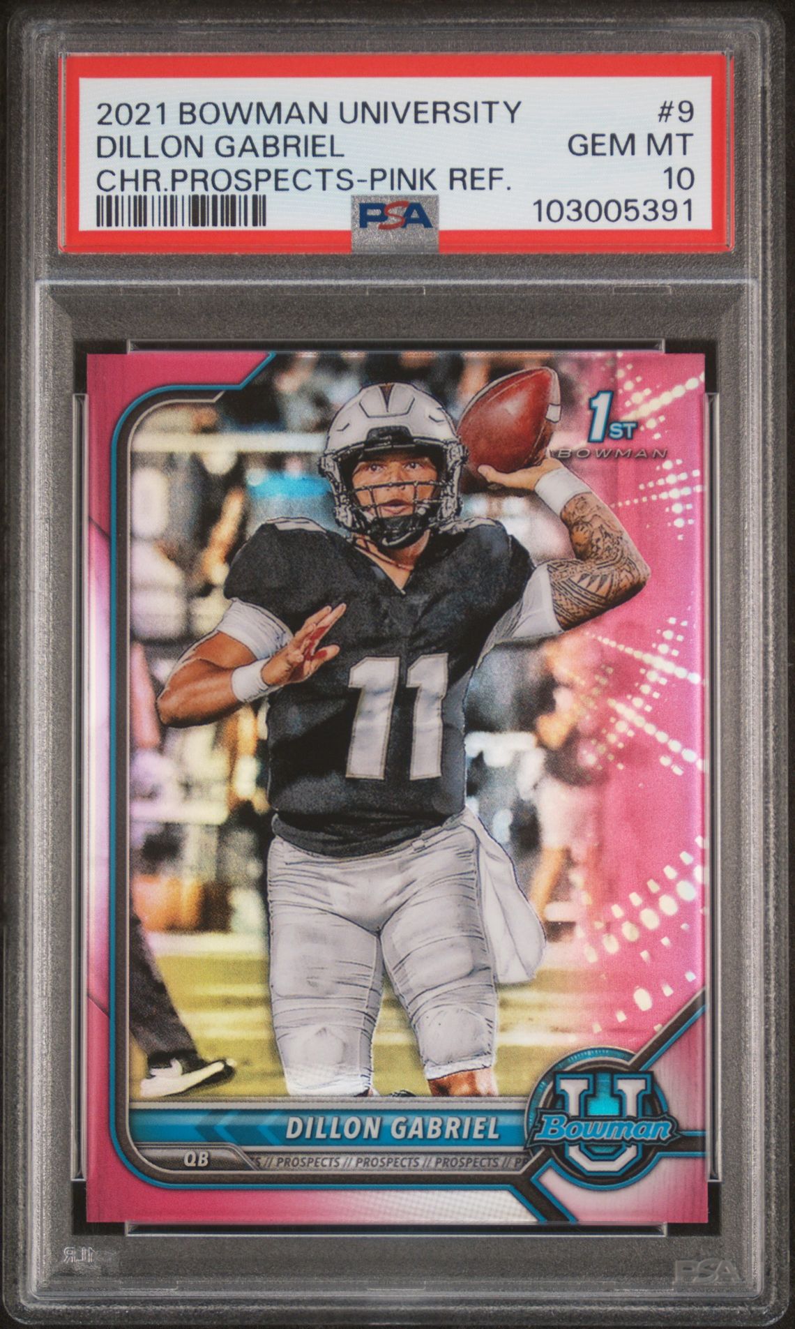2021 Bowman University Chrome Prospects Dillon Gabriel #9 (Chr.prospects-Pink Ref.) Gem Mt 10 front