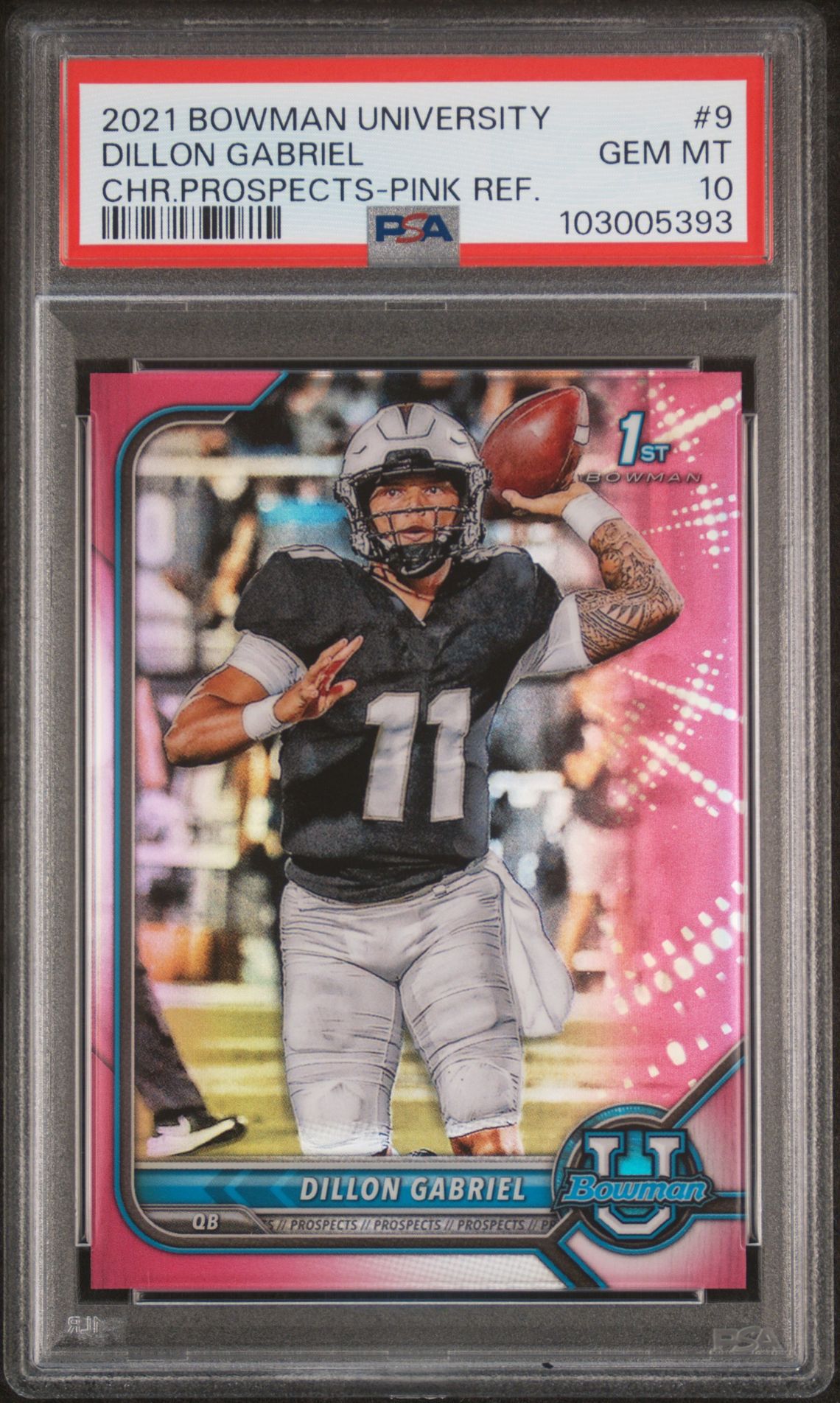 2021 Bowman University Chrome Prospects Dillon Gabriel #9 (Chr.prospects-Pink Ref.) Gem Mt 10 front
