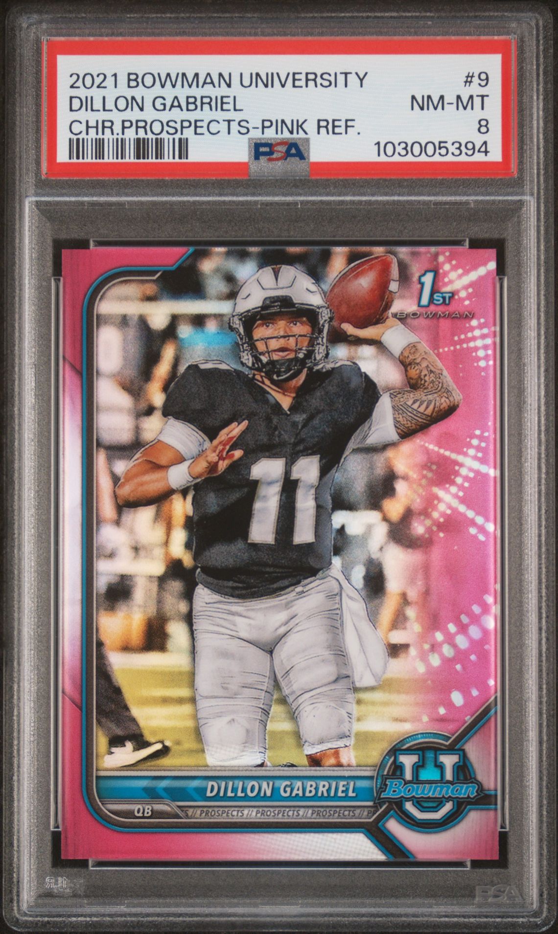 2021 Bowman University Chrome Prospects Dillon Gabriel #9 (Chr.prospects-Pink Ref.) Nm-Mt 8 front