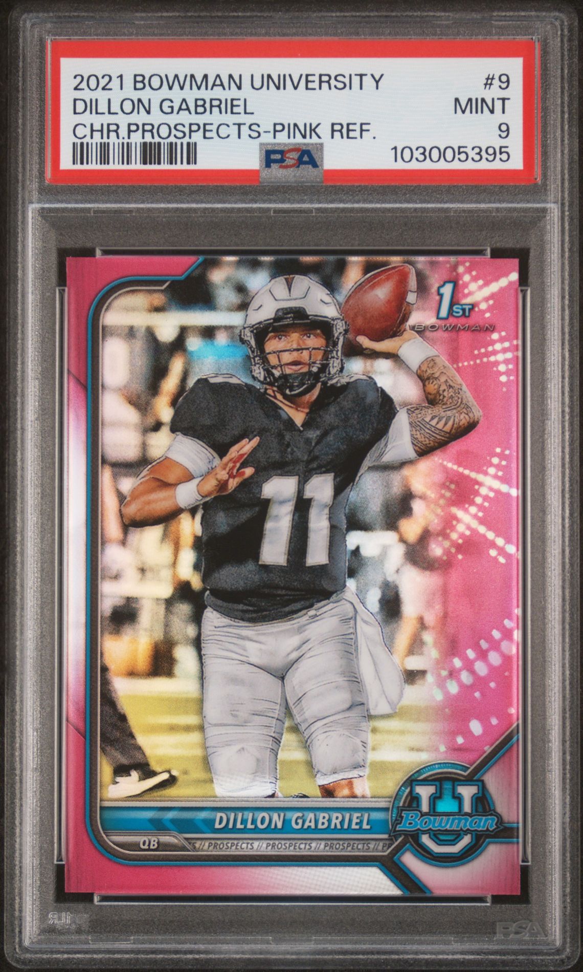 2021 Bowman University Chrome Prospects Dillon Gabriel #9 (Chr.prospects-Pink Ref.) Mint 9 front