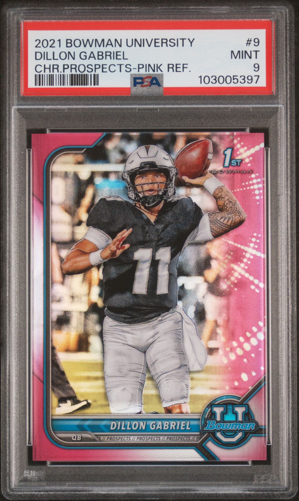 2021 Bowman University Chrome Prospects Dillon Gabriel #9 (Chr.prospects-Pink Ref.) Mint 9 front