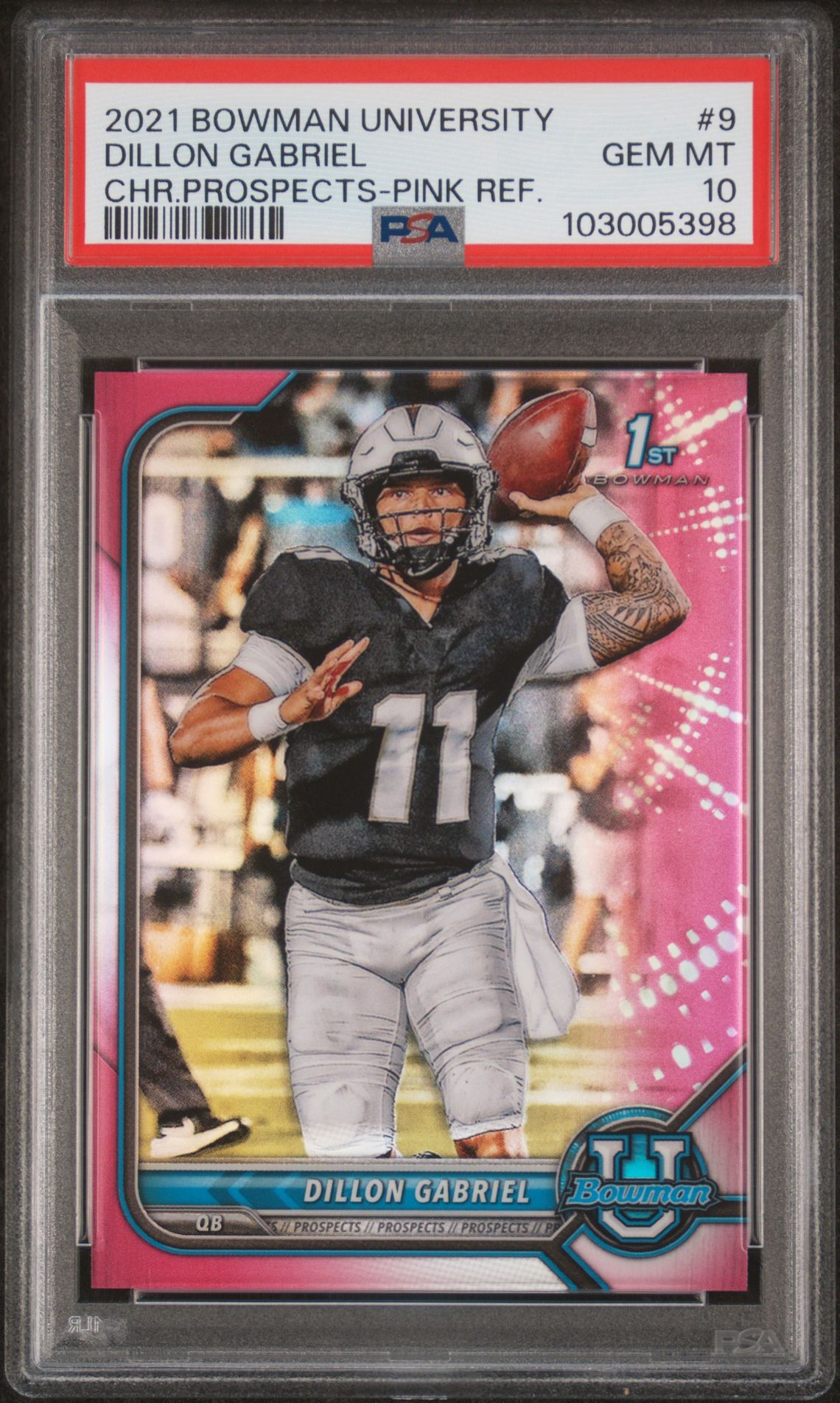 2021 Bowman University Chrome Prospects Dillon Gabriel #9 (Chr.prospects-Pink Ref.) Gem Mt 10 front