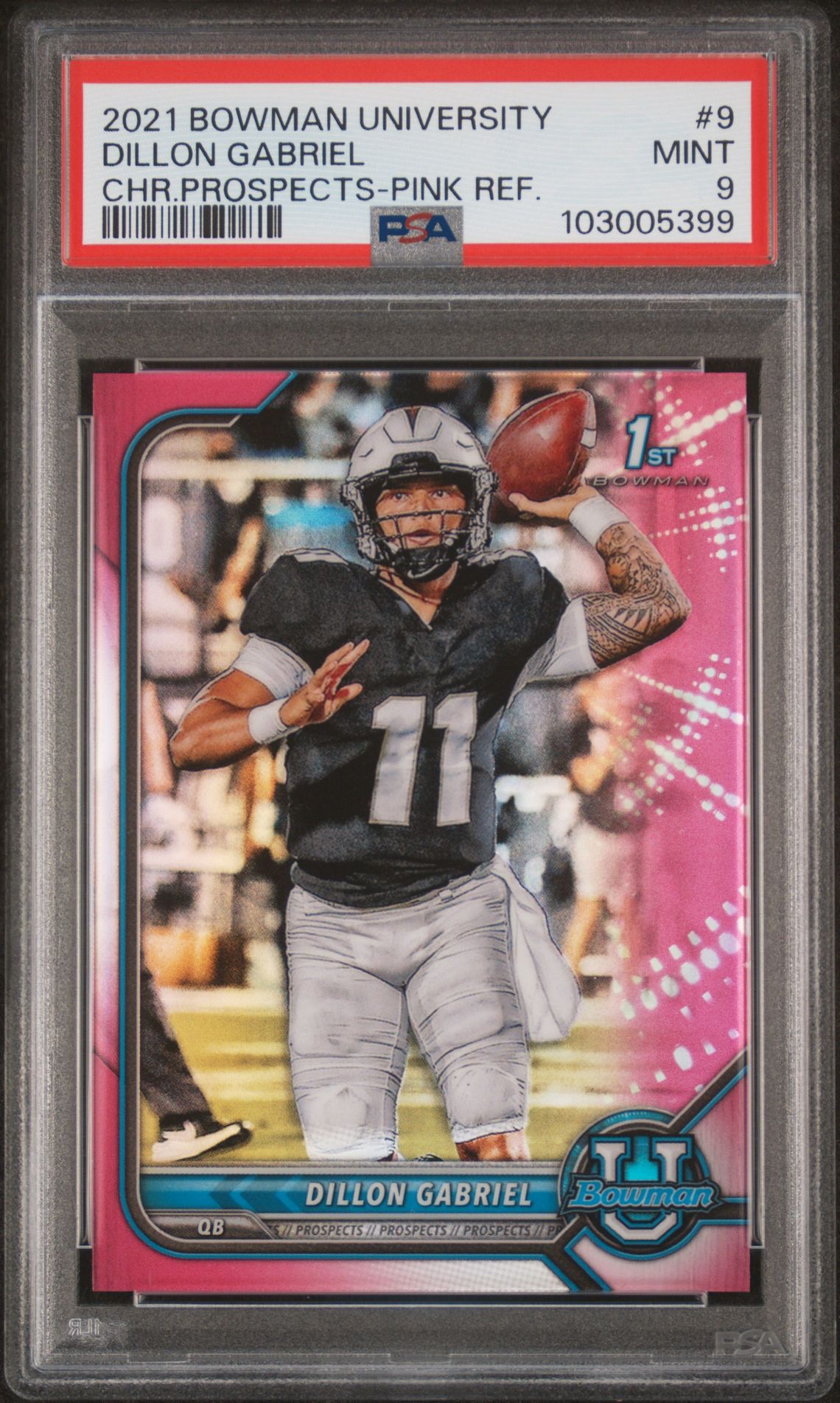2021 Bowman University Chrome Prospects Dillon Gabriel #9 (Chr.prospects-Pink Ref.) Mint 9 front