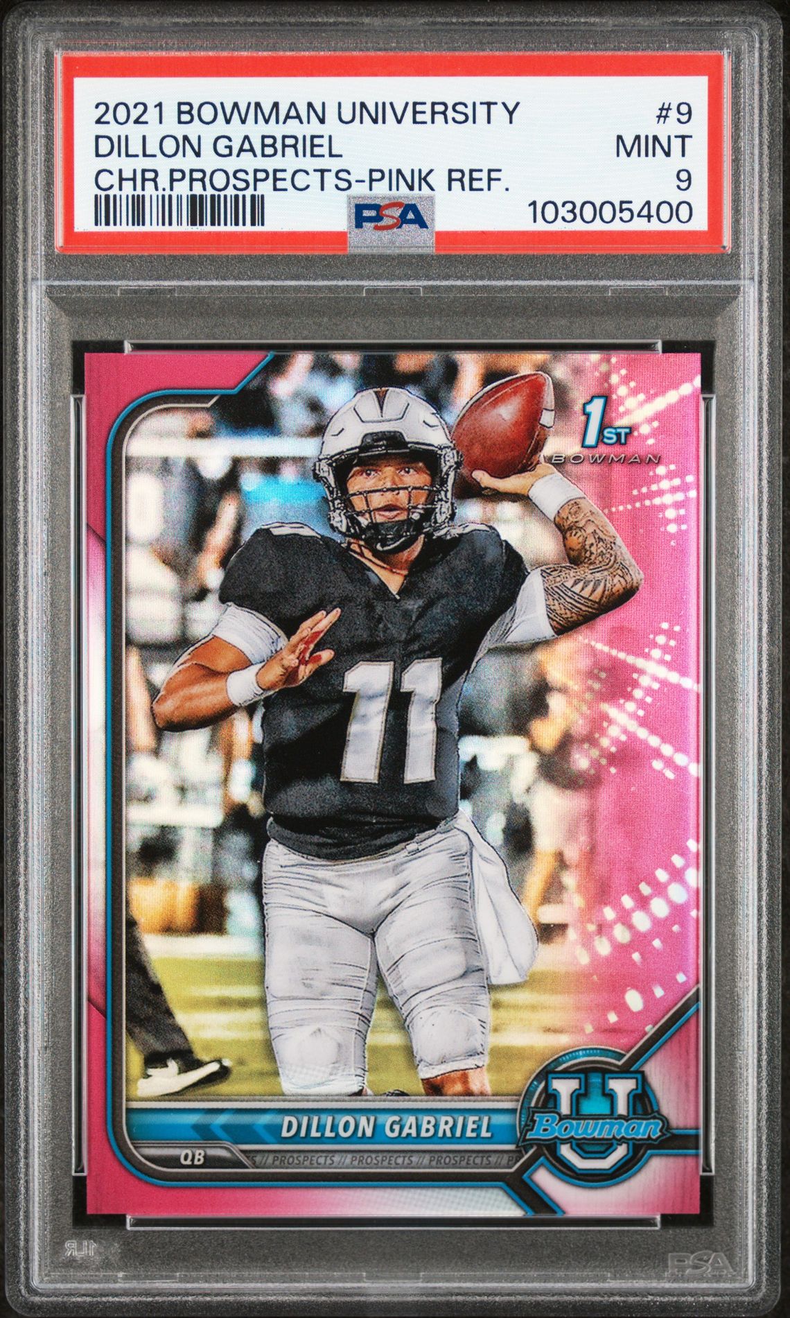 2021 Bowman University Chrome Prospects Dillon Gabriel #9 (Chr.prospects-Pink Ref.) Mint 9 front