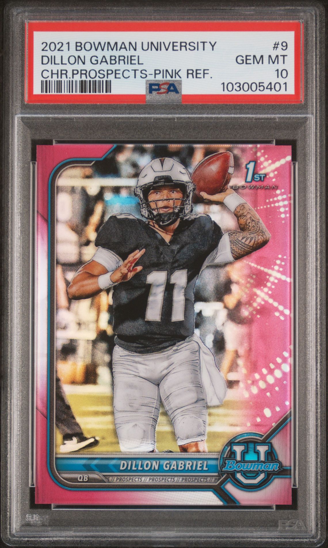 2021 Bowman University Chrome Prospects Dillon Gabriel #9 (Chr.prospects-Pink Ref.) Gem Mt 10 front