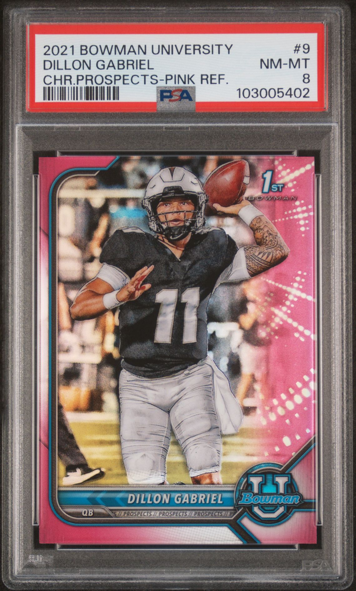 2021 Bowman University Chrome Prospects Dillon Gabriel #9 (Chr.prospects-Pink Ref.) Nm-Mt 8 front