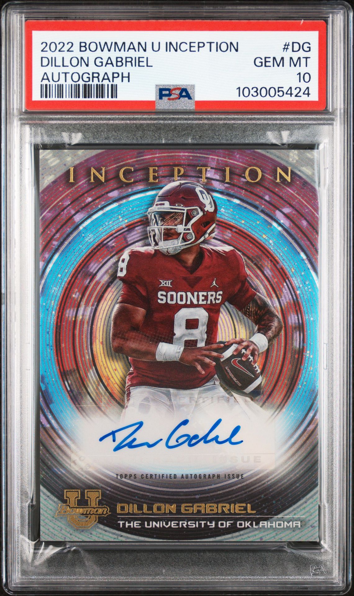 2022 Bowman University Inception Autographs Dillon Gabriel #Dg (Autograph) Gem Mt 10 front