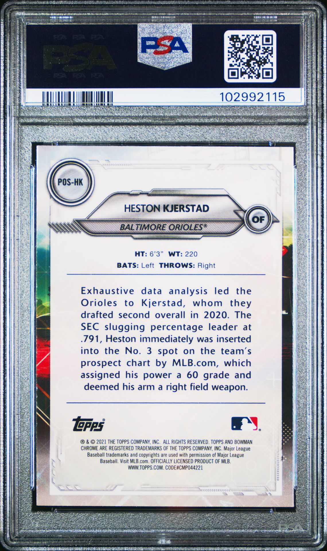 2021 BOWMAN CHROME POSITIONAL PROMISE HESTON KJERSTAD CHROME POSITIONAL PROMISE HK GEM MT 10 back