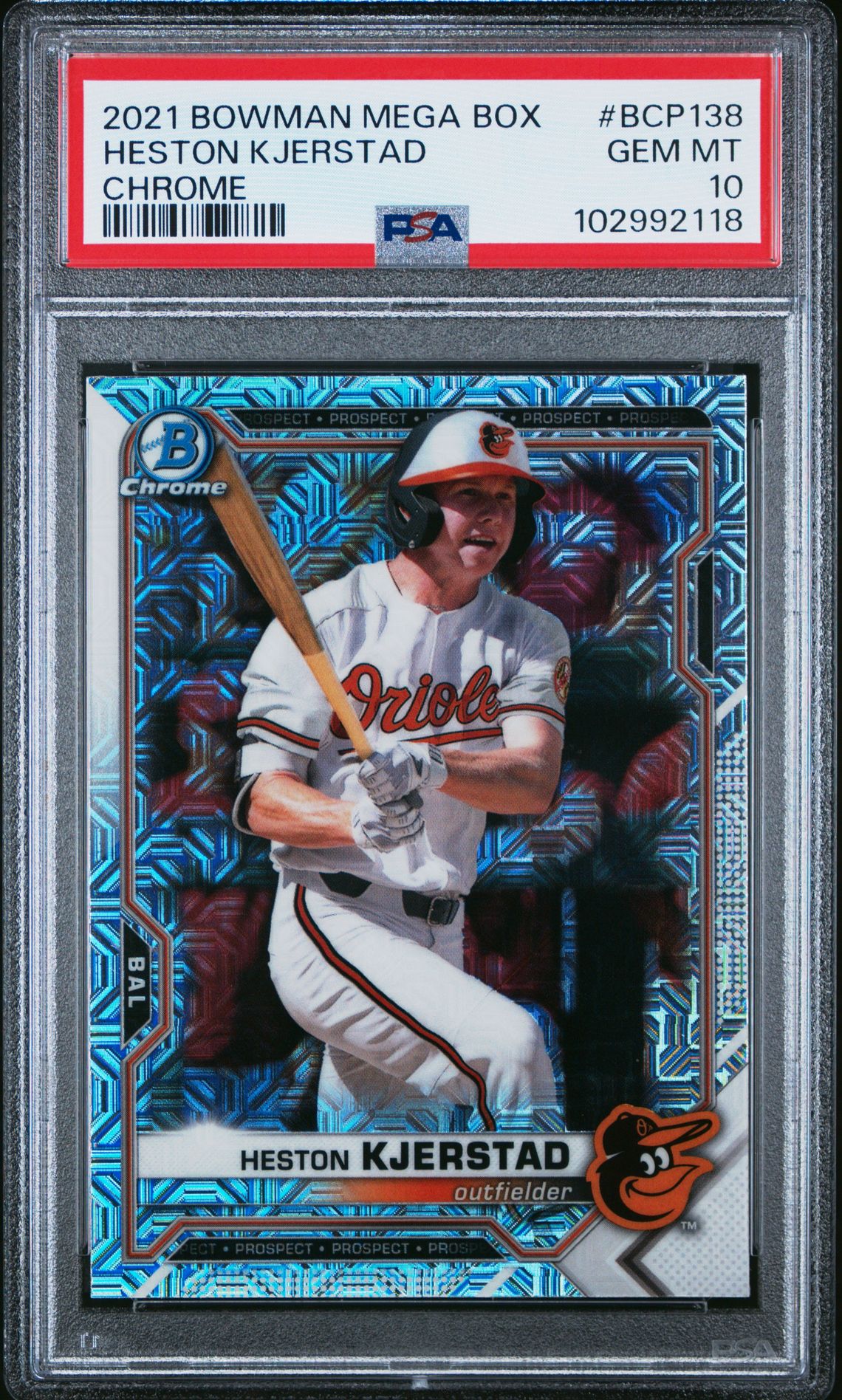 2021 Bowman Mega Box Chrome Heston Kjerstad #Bcp138 (Chrome) Gem Mt 10 front view - PSA graded GEM MT 10