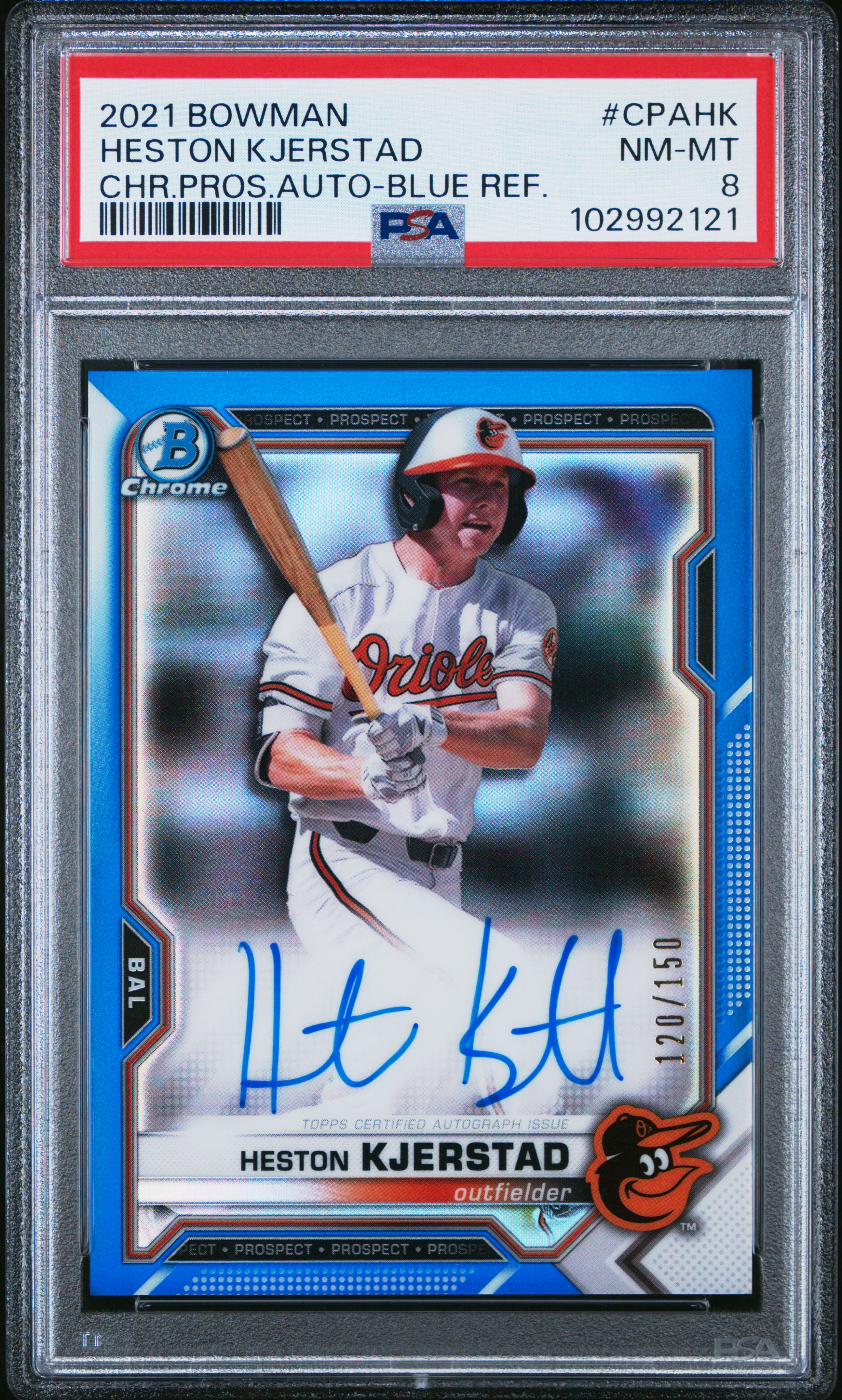 2021 Bowman Chrome Prospect Autographs Heston Kjerstad #Cpahk (Chr.pros.auto-Blue Ref.) Nm-Mt 8 front