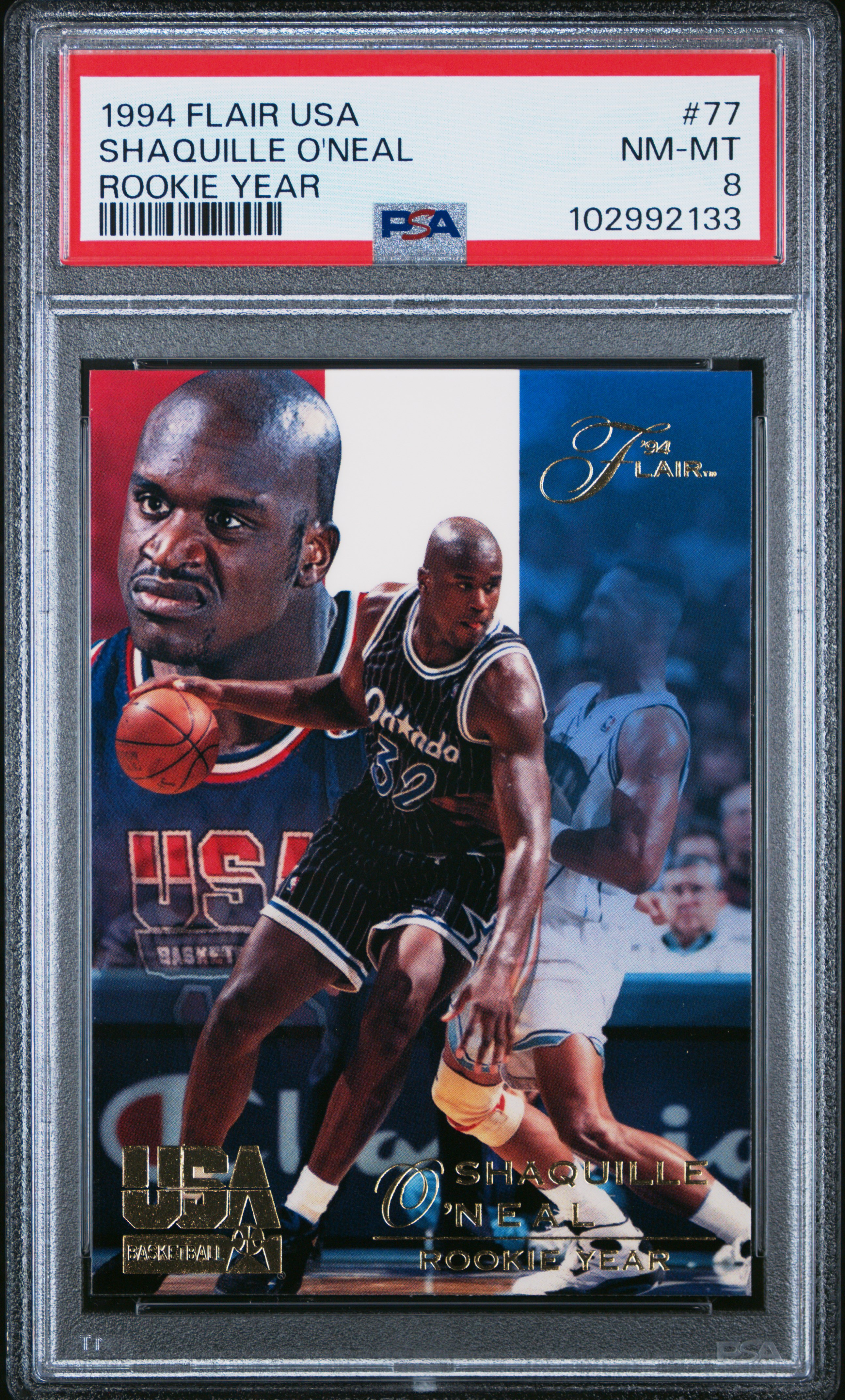 1994 Flair Usa Basketball Shaquille O'neal #77 (Rookie Year) Nm-Mt 8 front