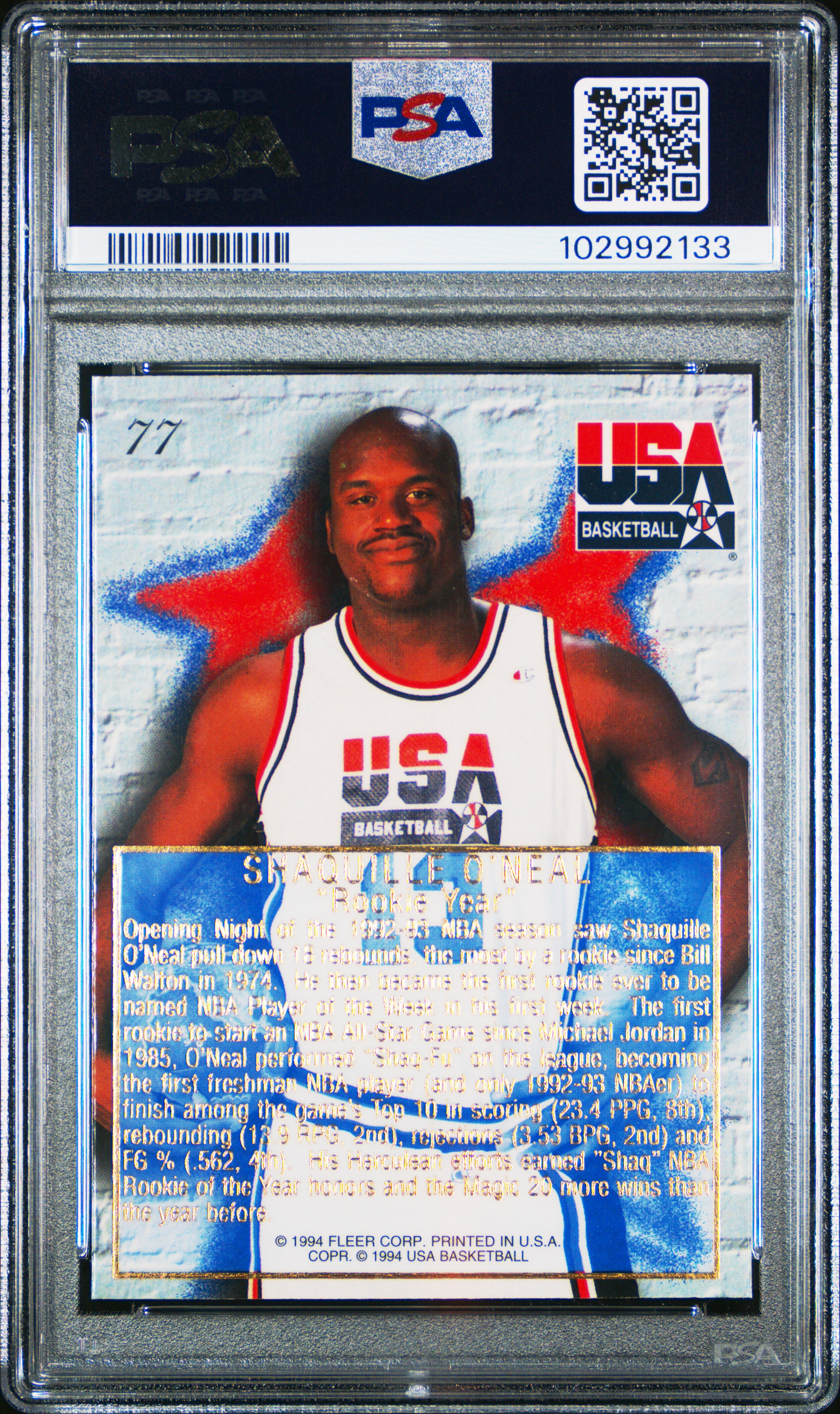 1994 Flair Usa Basketball Shaquille O'neal #77 (Rookie Year) Nm-Mt 8 back