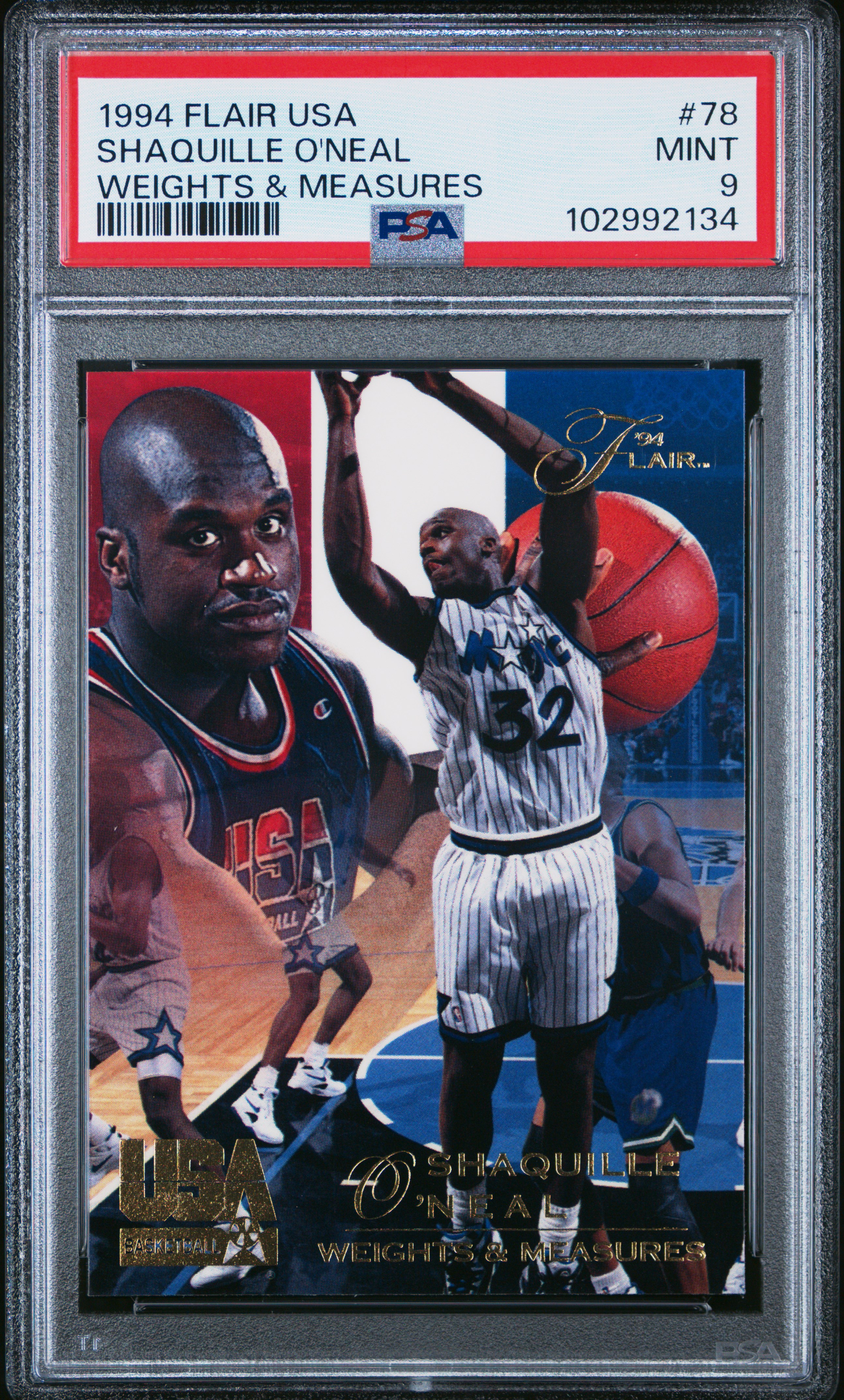 1994 Flair Usa Basketball Shaquille O'neal #78 (Weights & Measures) Mint 9 front