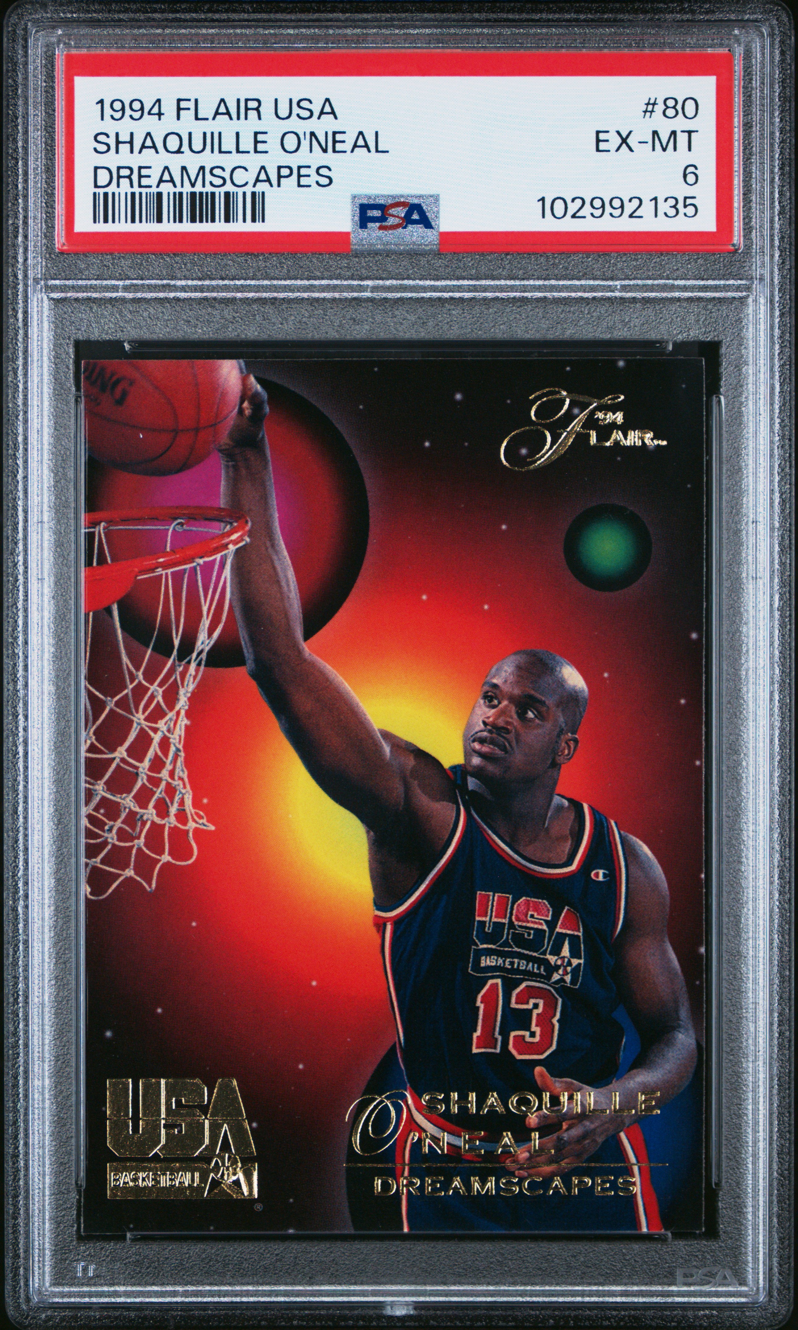 1994 Flair Usa Basketball Shaquille O'neal #80 (Dreamscapes) Ex-Mt 6 front