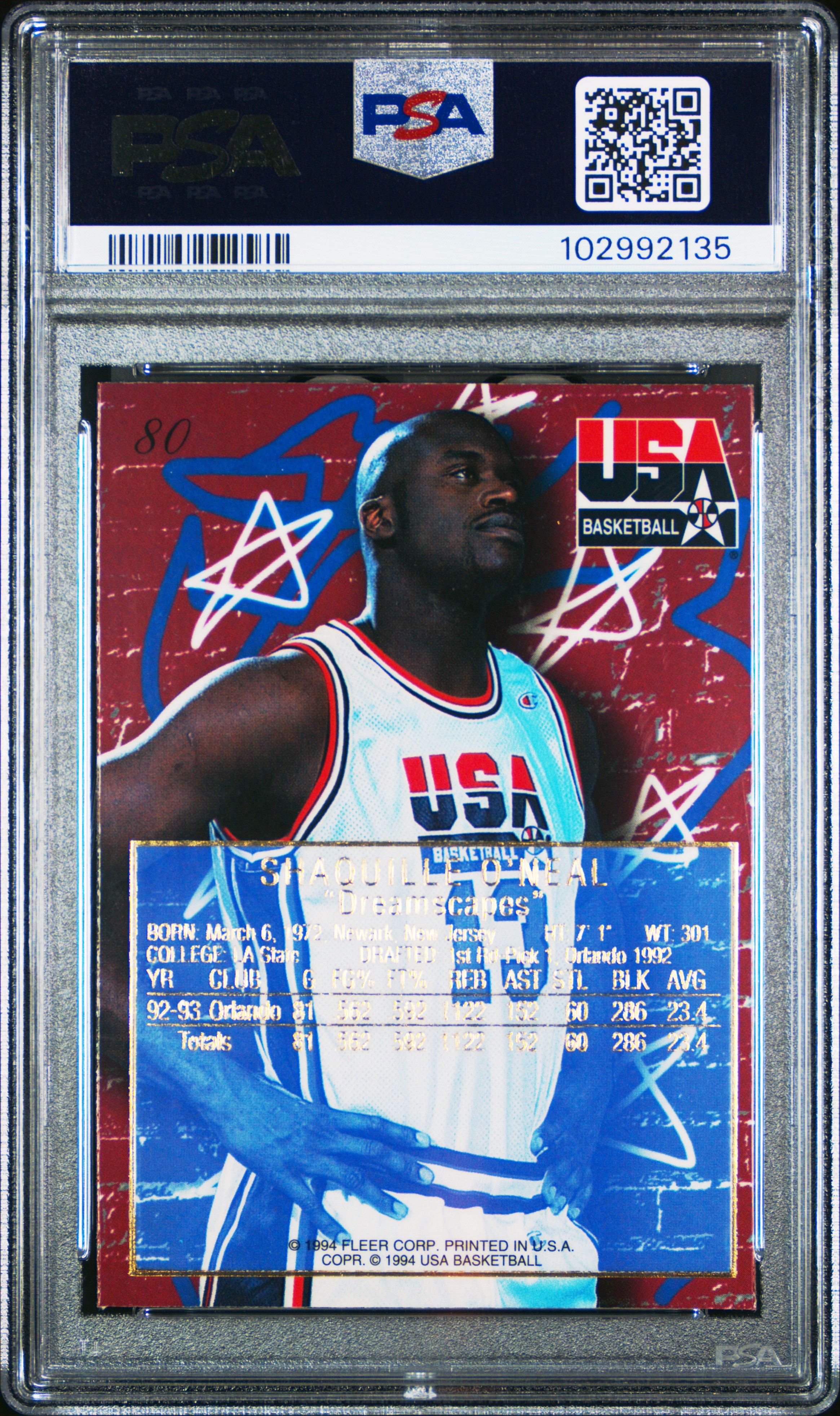 1994 Flair Usa Basketball Shaquille O'neal #80 (Dreamscapes) Ex-Mt 6 back