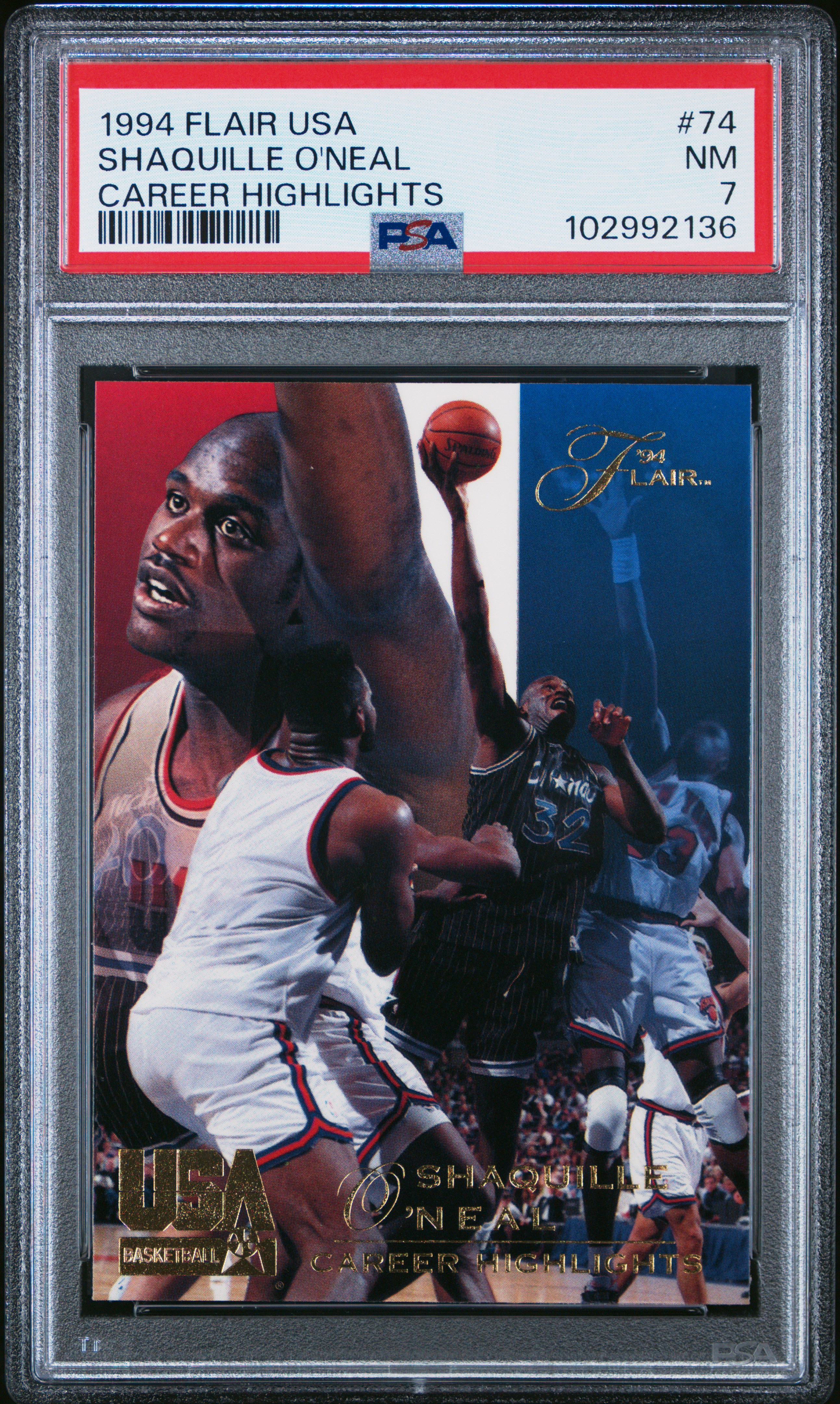 1994 Flair Usa Basketball Shaquille O'neal #74 (Career Highlights) Nm 7 front