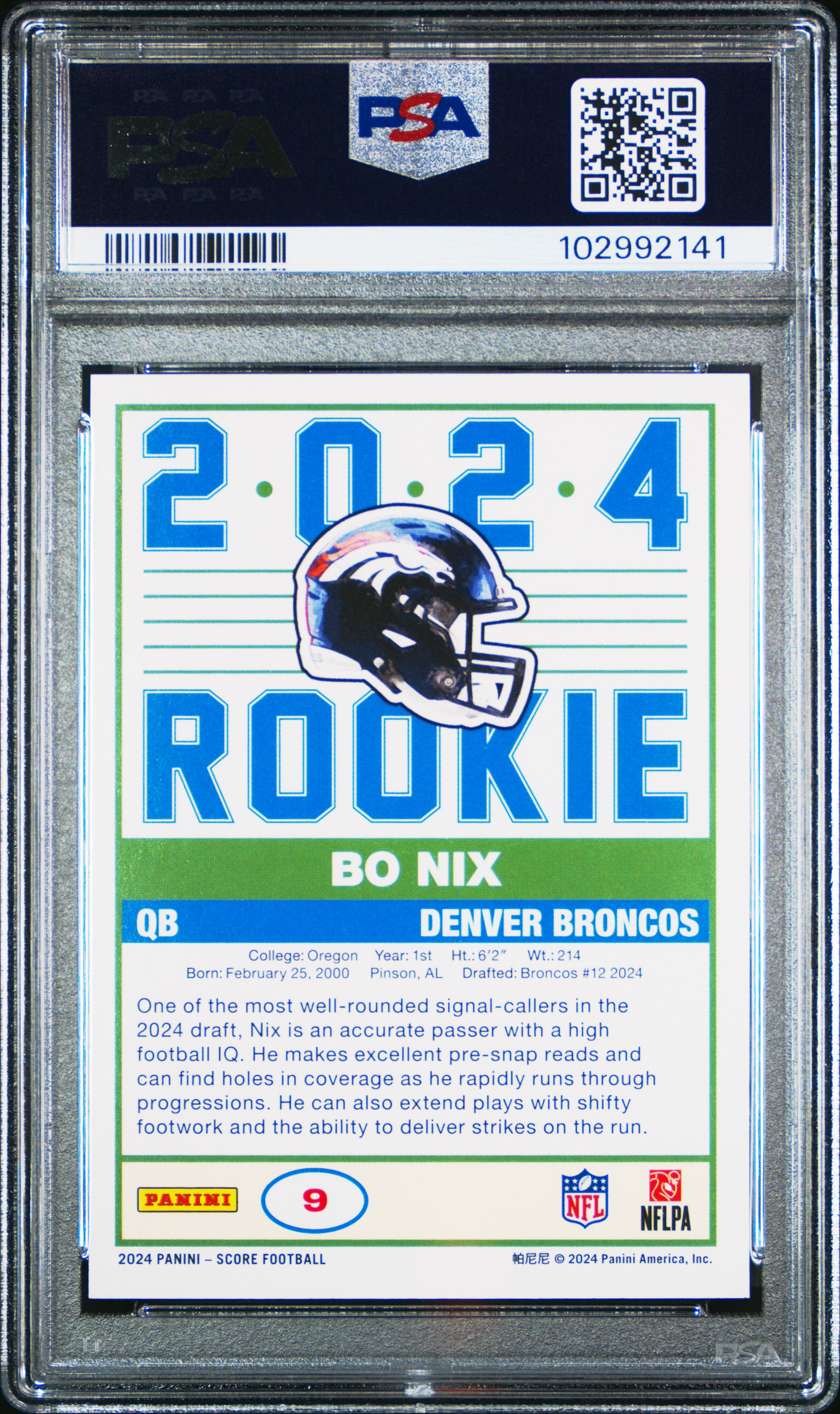 2024 Panini Score 35Th Anniversary Rookie Bo Nix #9 Mint 9 back