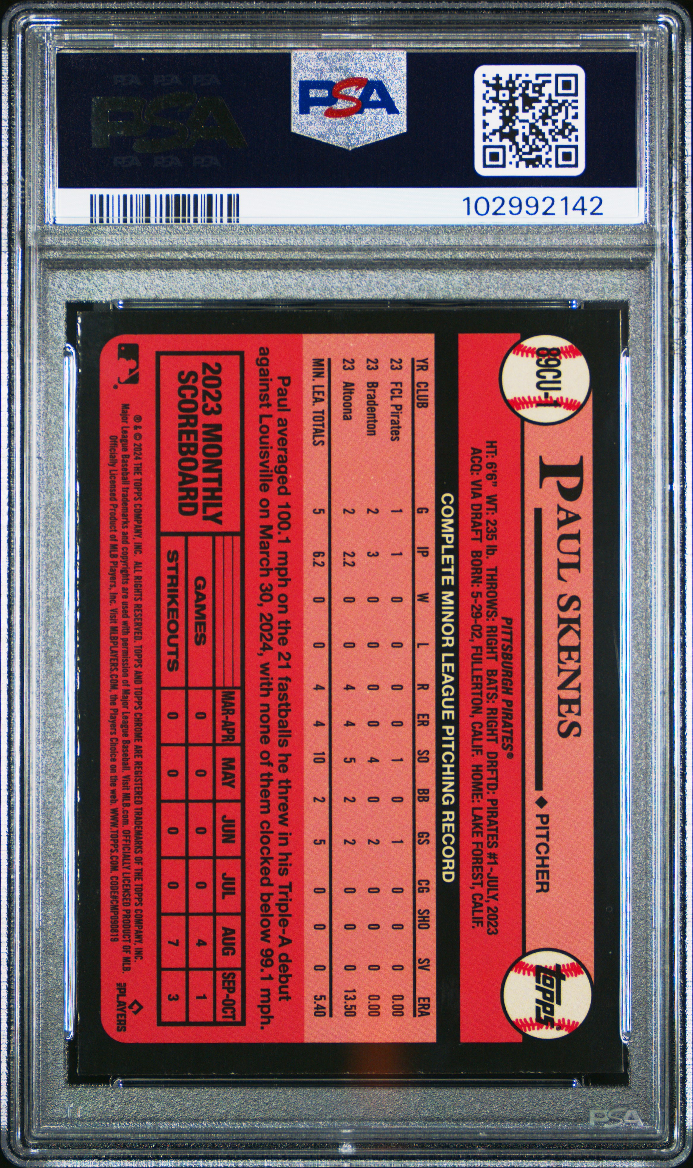 2024 Topps Chrome Update 1989 Topps Baseball Paul Skenes #1 Mint 9 back