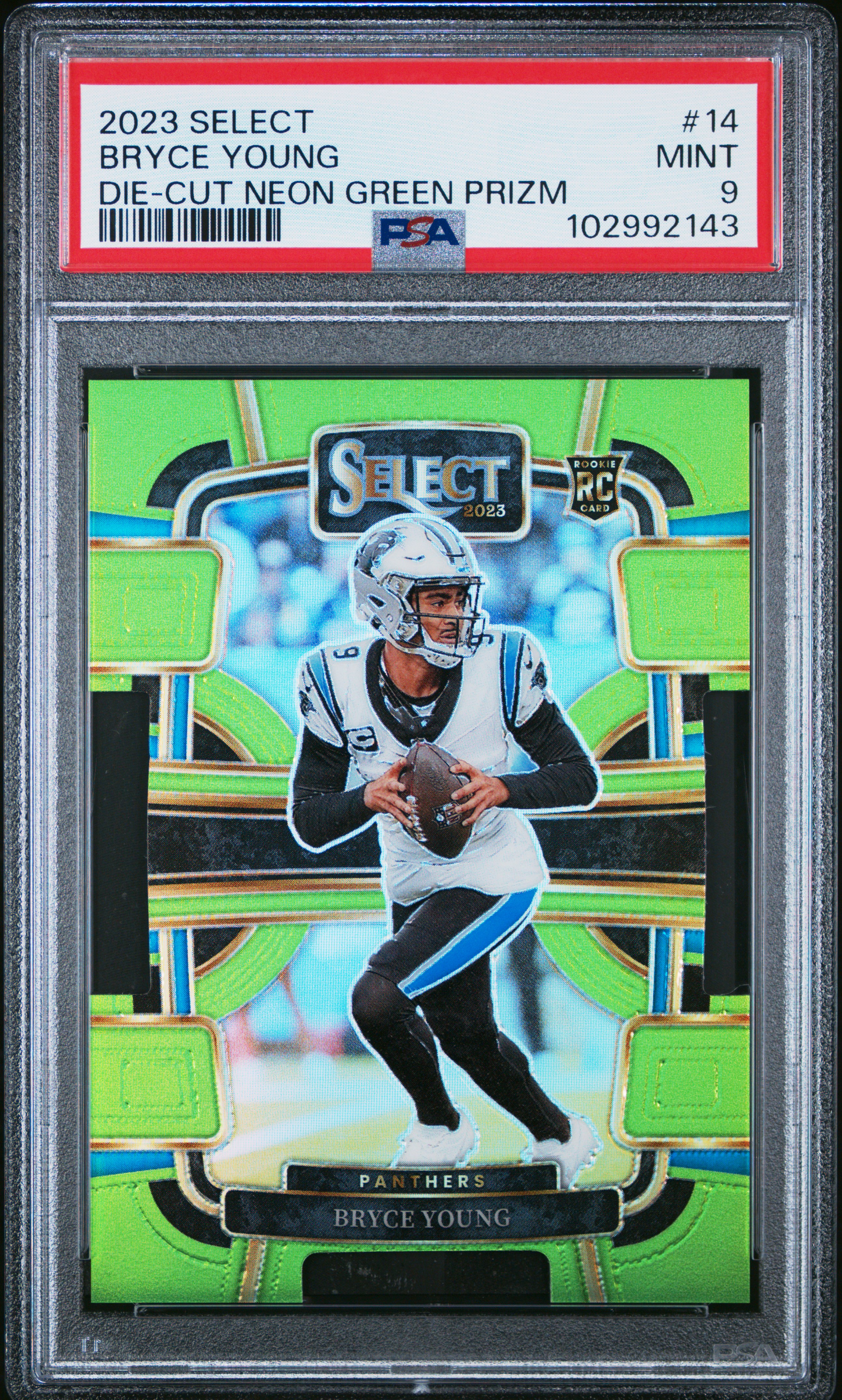 2023 Panini Select Bryce Young #14 (Die-Cut Neon Green Prizm) Mint 9 front