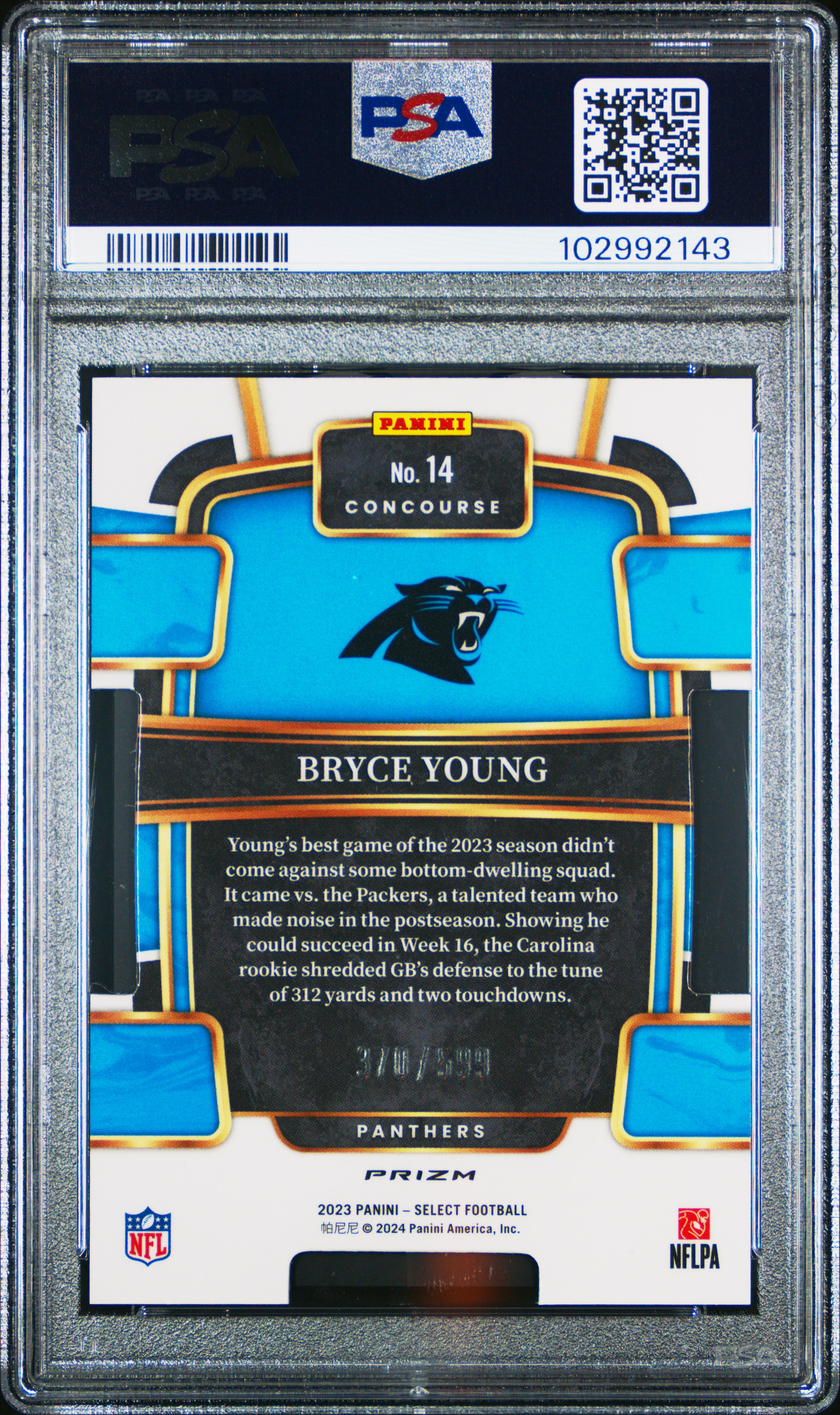 2023 Panini Select Bryce Young #14 (Die-Cut Neon Green Prizm) Mint 9 back