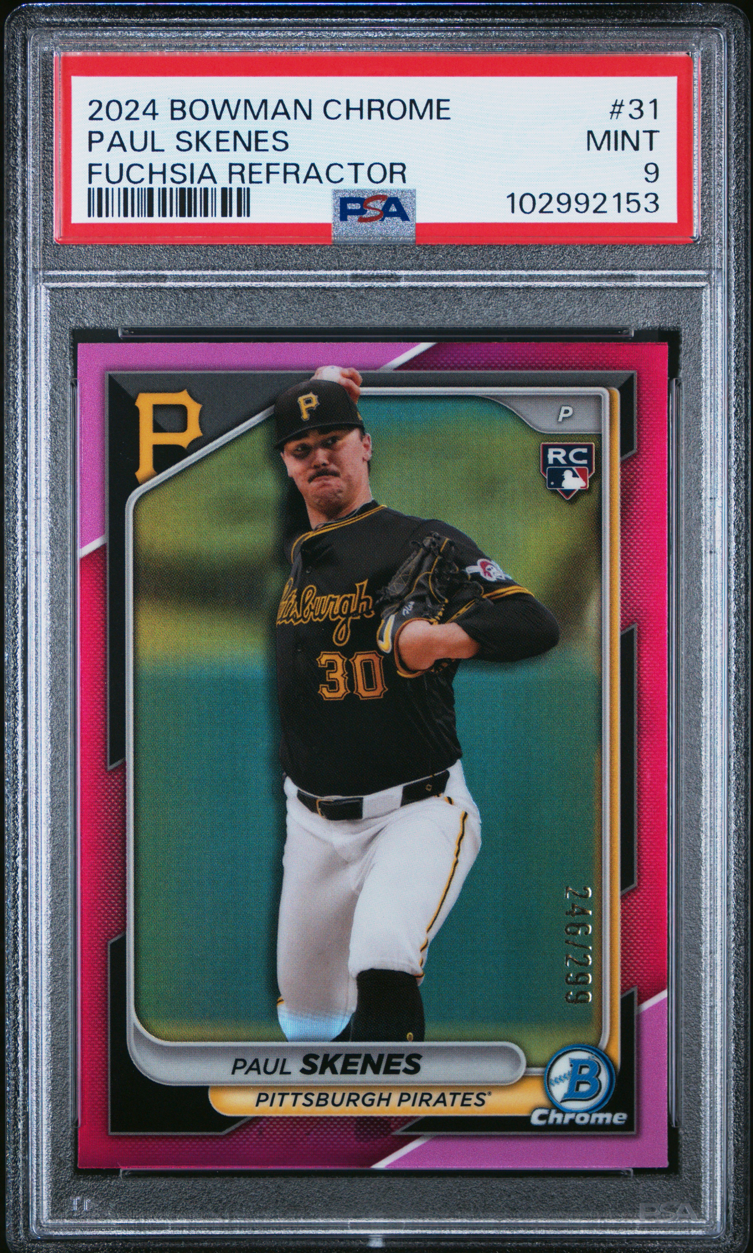 2024 Bowman Chrome Paul Skenes #31 (Fuchsia Refractor) Mint 9 front