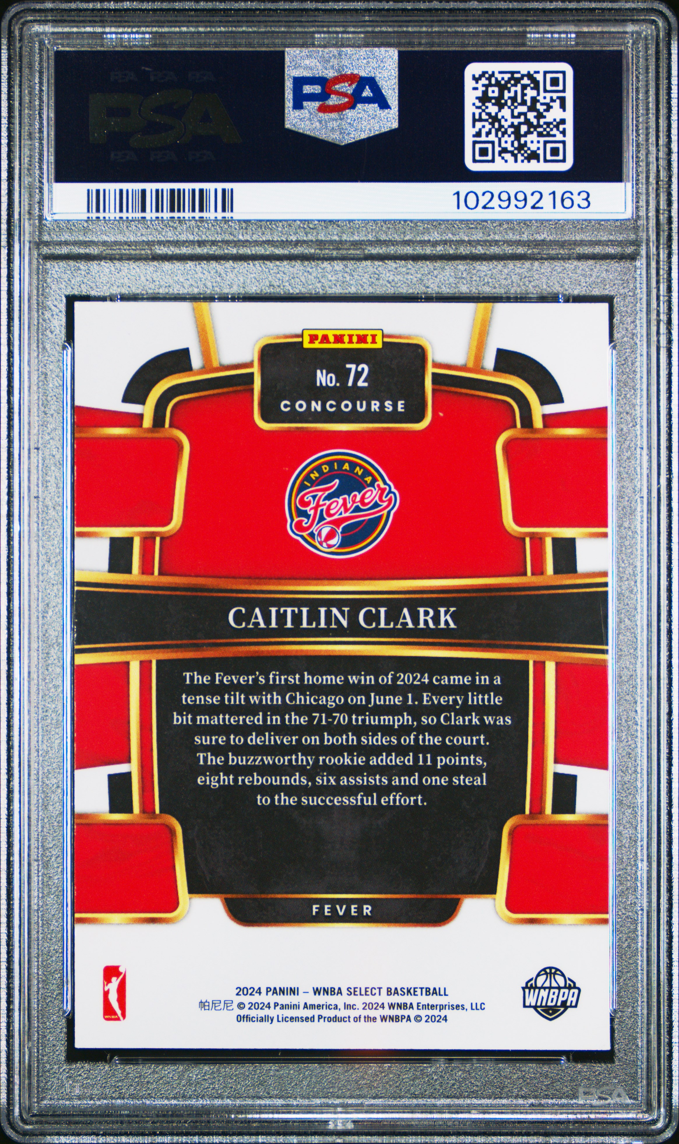 2024 Panini Select Wnba Caitlin Clark #72 Gem Mt 10 back