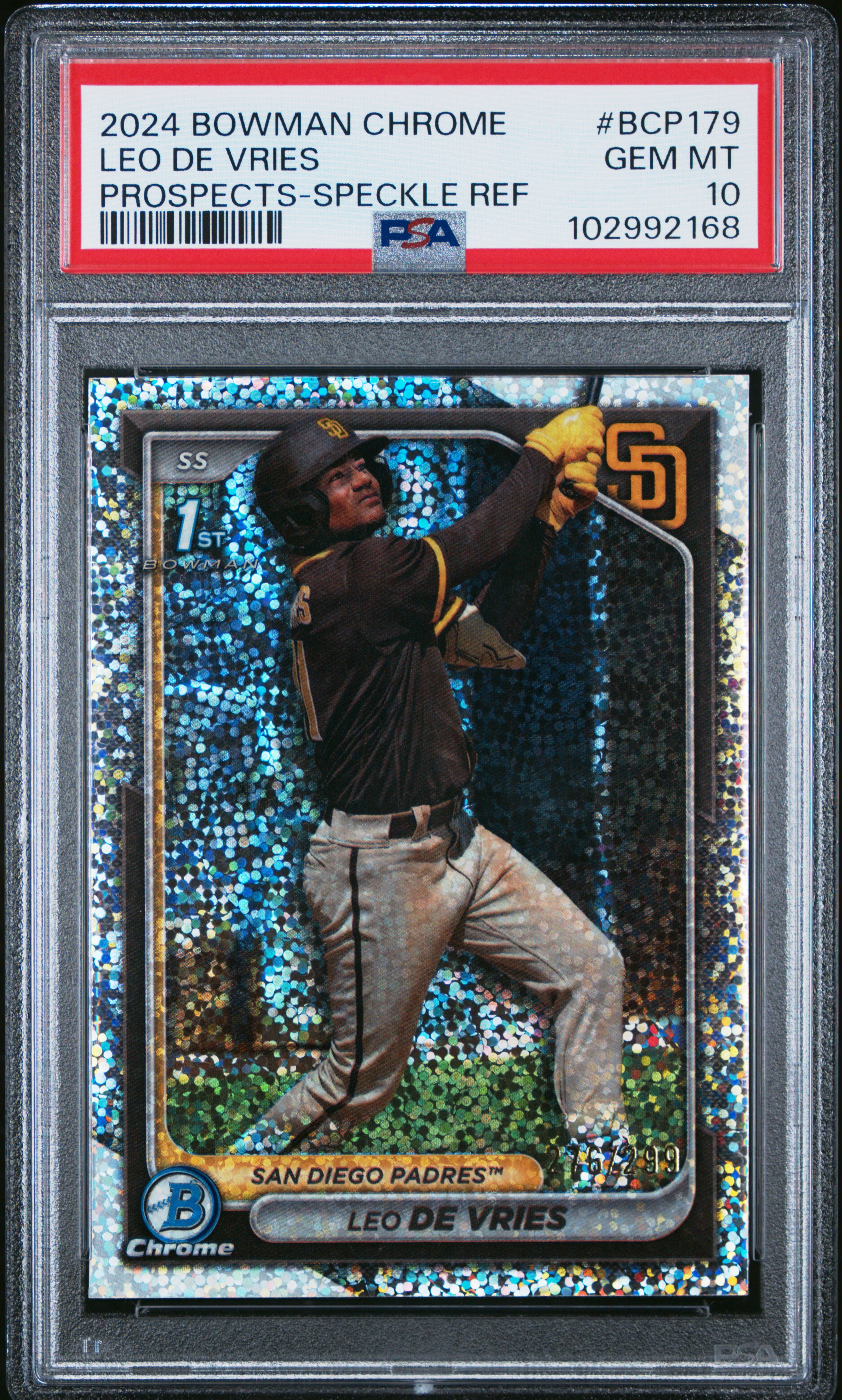 2024 Bowman Chrome Prospects Leo De Vries #Bcp179 (Prospects-Speckle Ref) Gem Mt 10 front