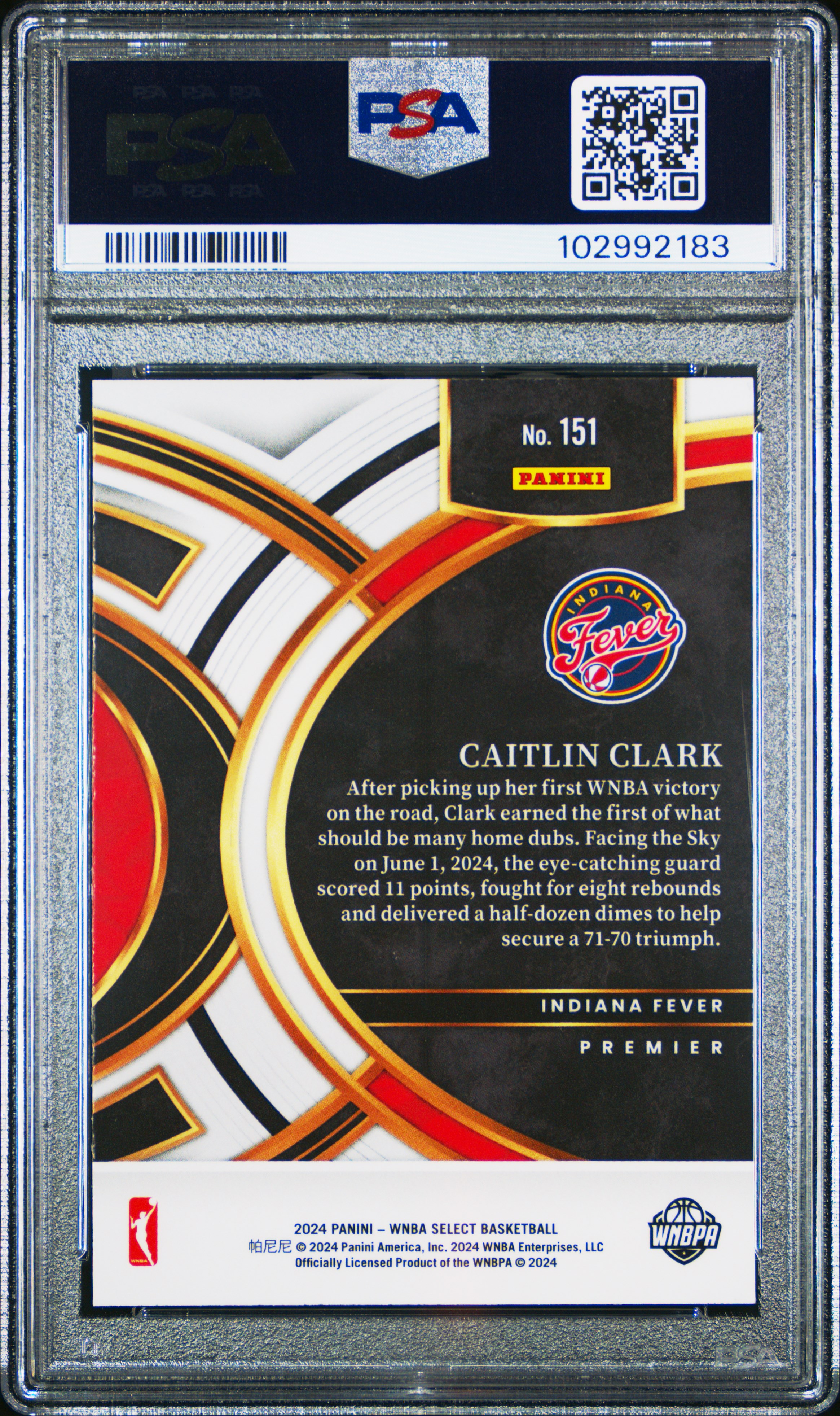 2024 Panini Select Wnba Caitlin Clark #151 Gem Mt 10 back