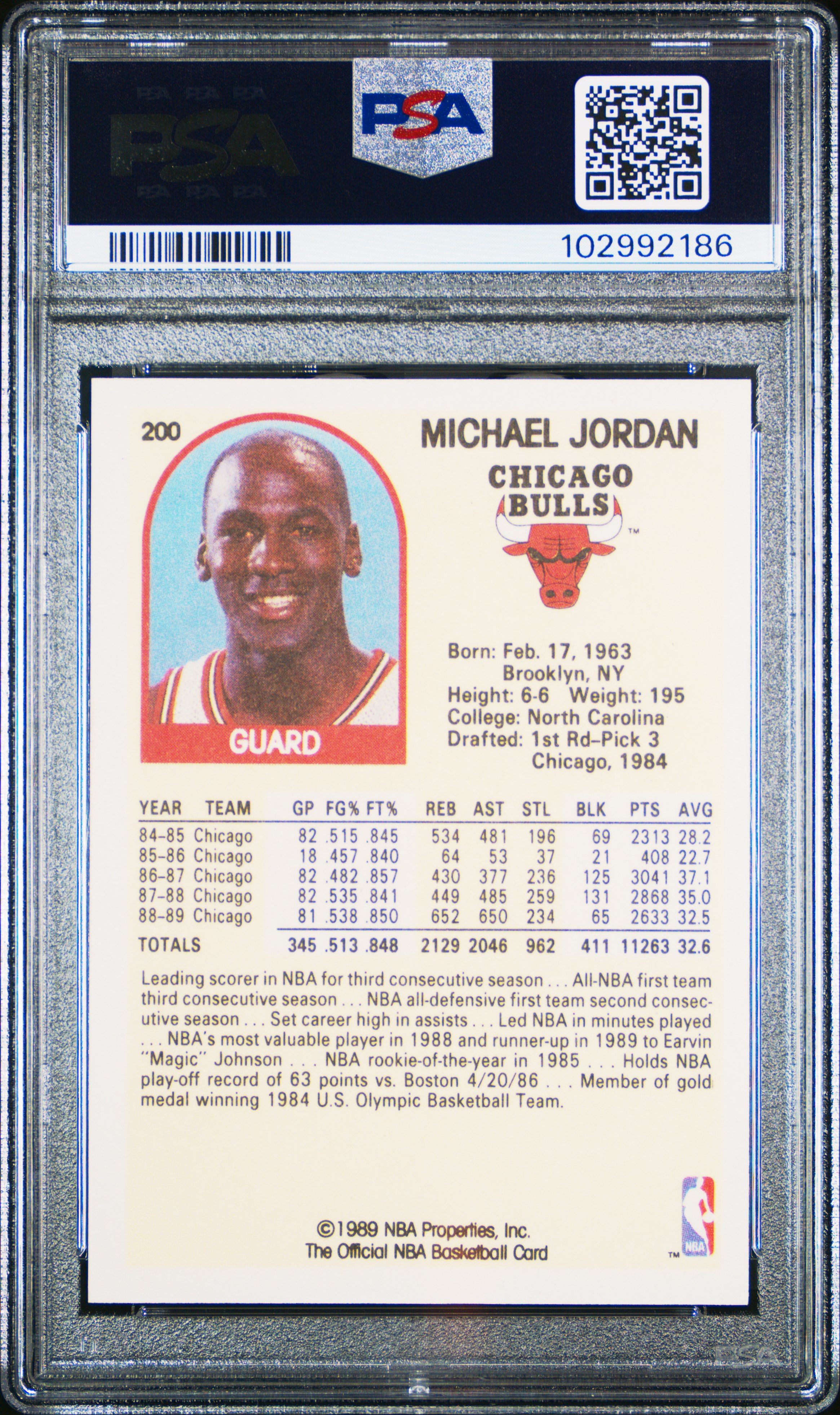 1989 Hoops Michael Jordan #200 Gem Mt 10 back