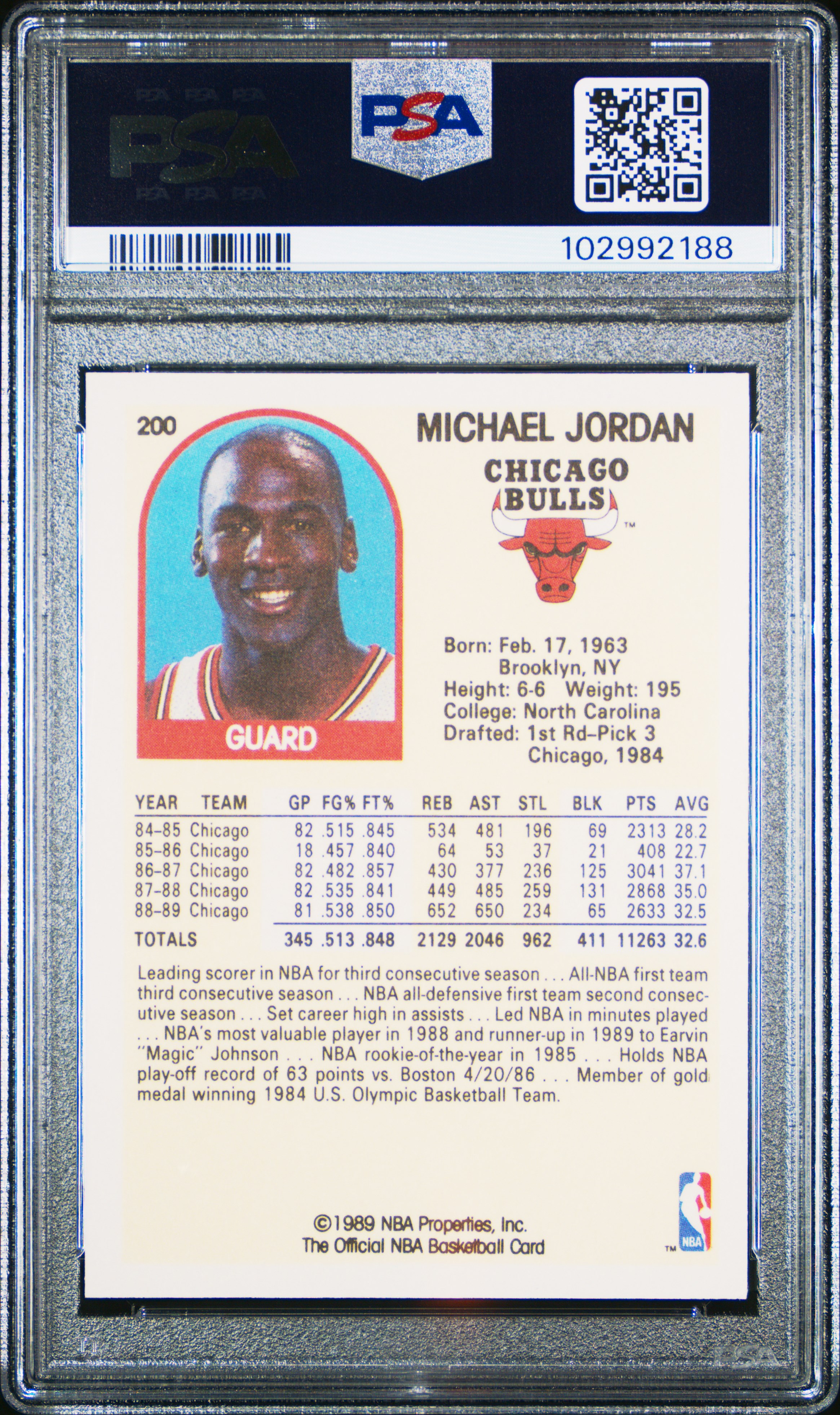 1989 Hoops Michael Jordan #200 Nm-Mt 8 back