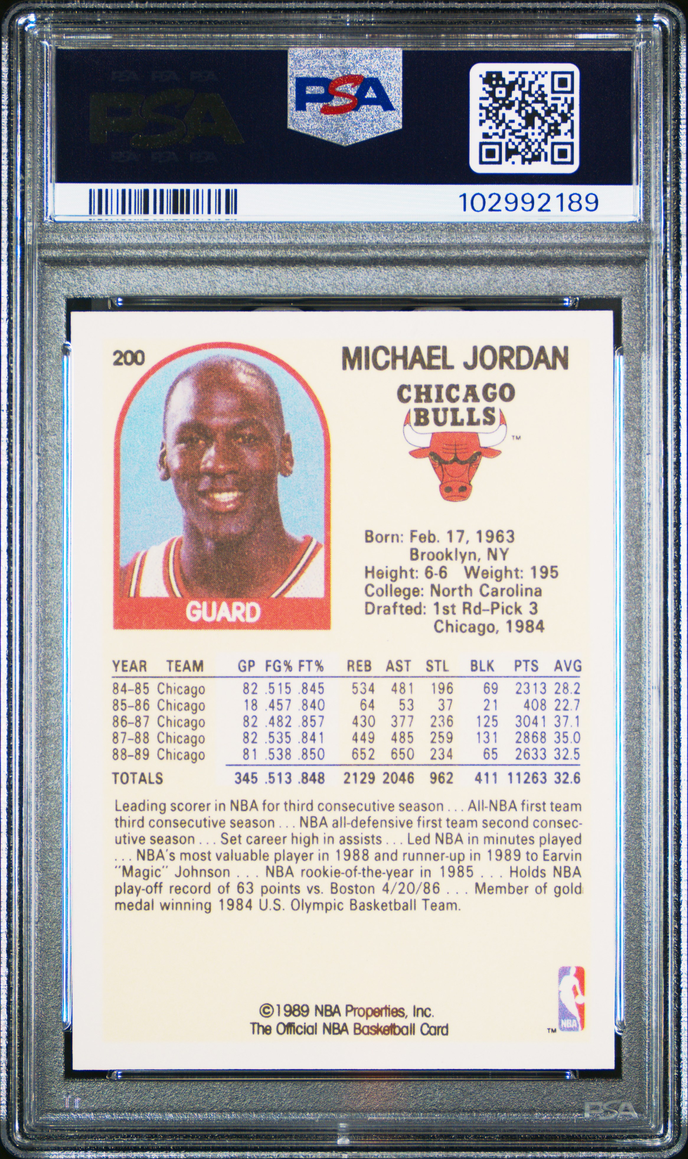 1989 Hoops Michael Jordan #200 Mint 9 back