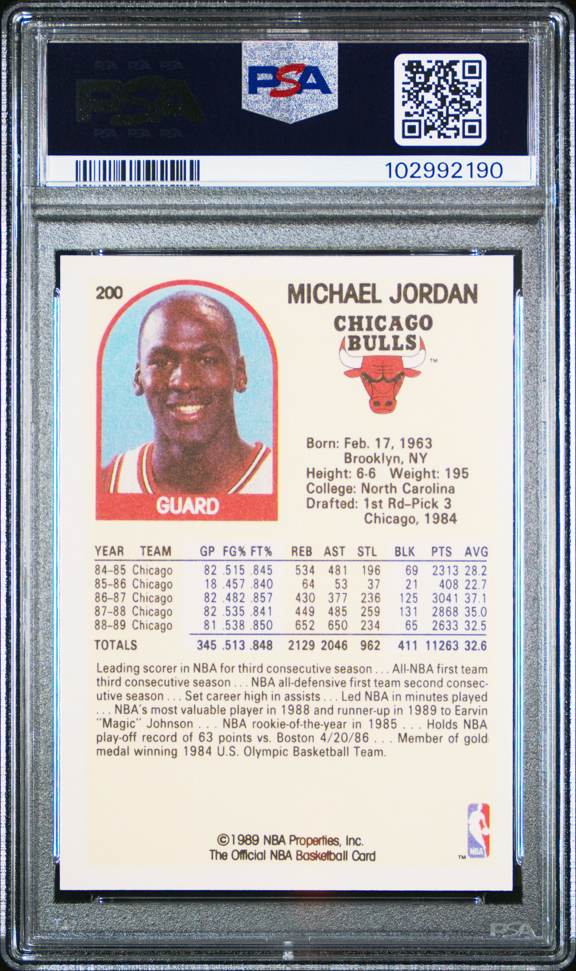 1989 Hoops Michael Jordan #200 Mint 9 back