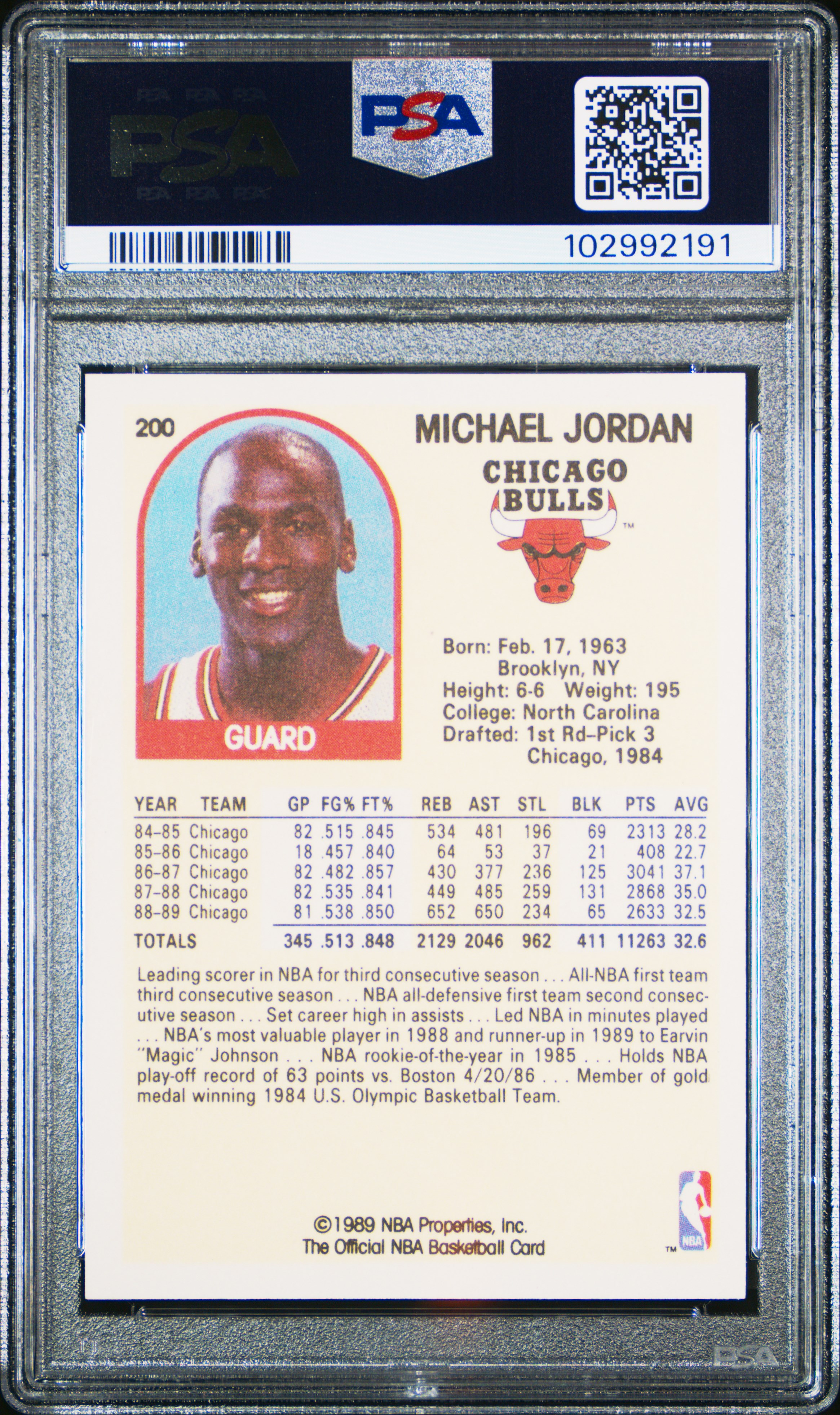 1989 Hoops Michael Jordan #200 Mint 9 back