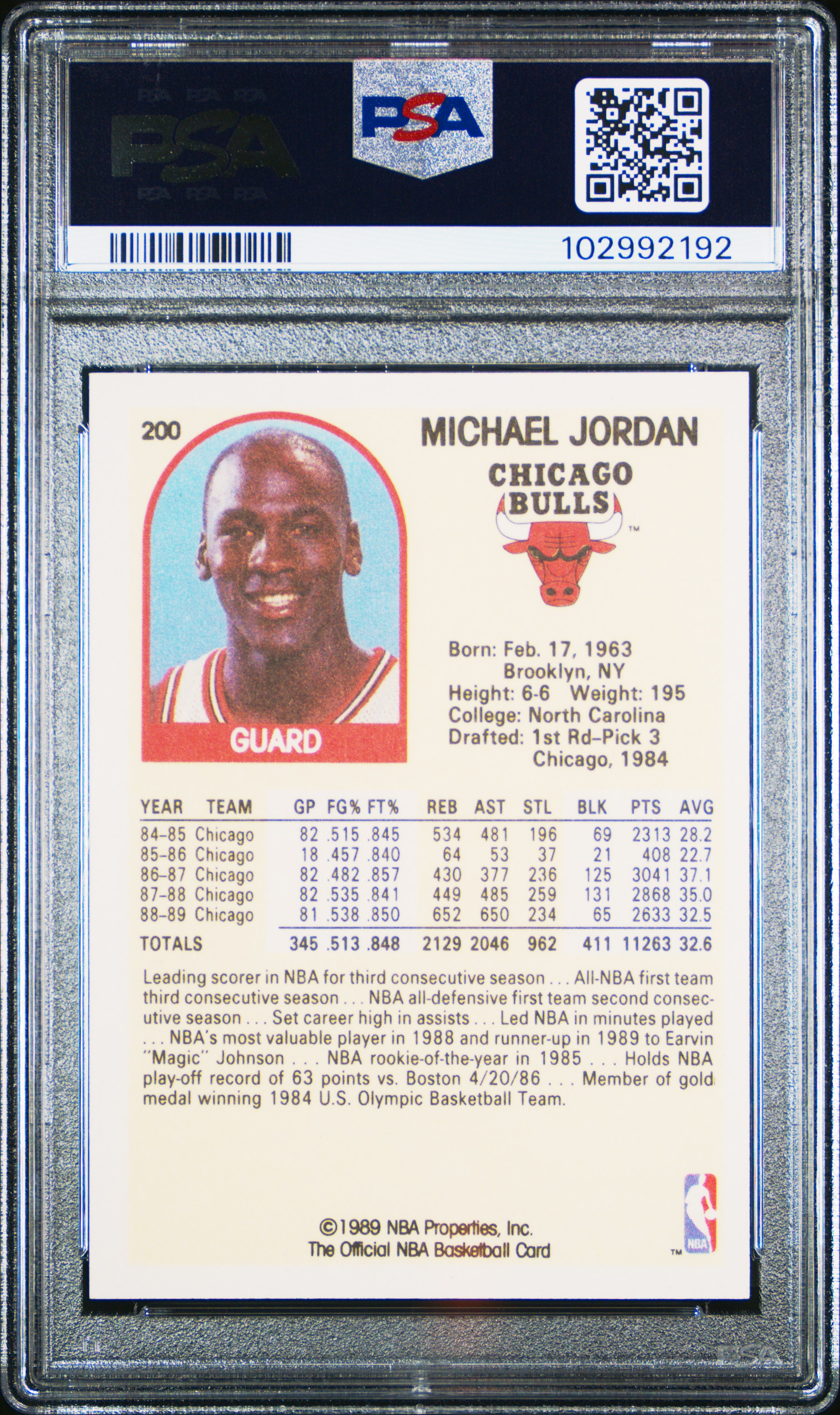 1989 Hoops Michael Jordan #200 Mint 9 back