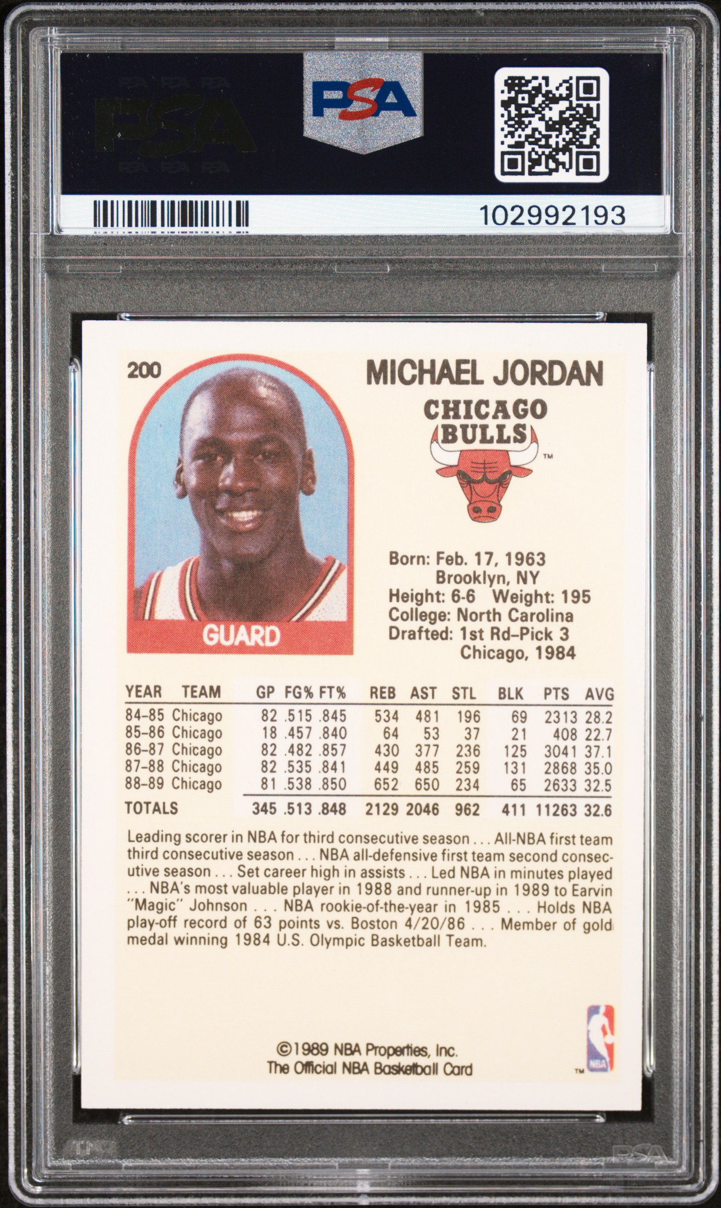 1989 Hoops Michael Jordan #200 Mint 9 back