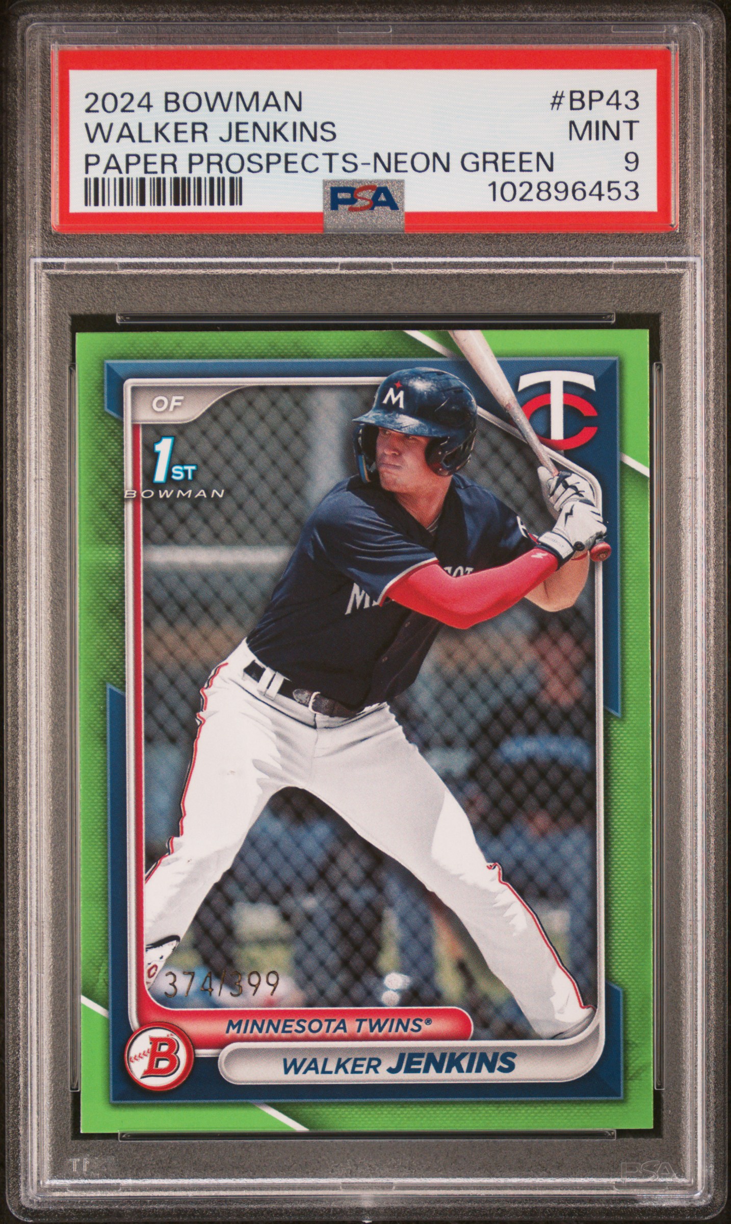 2024 Bowman Paper Prospects Walker Jenkins #Bp43 (Paper Prospects-Neon Green) Mint 9 front