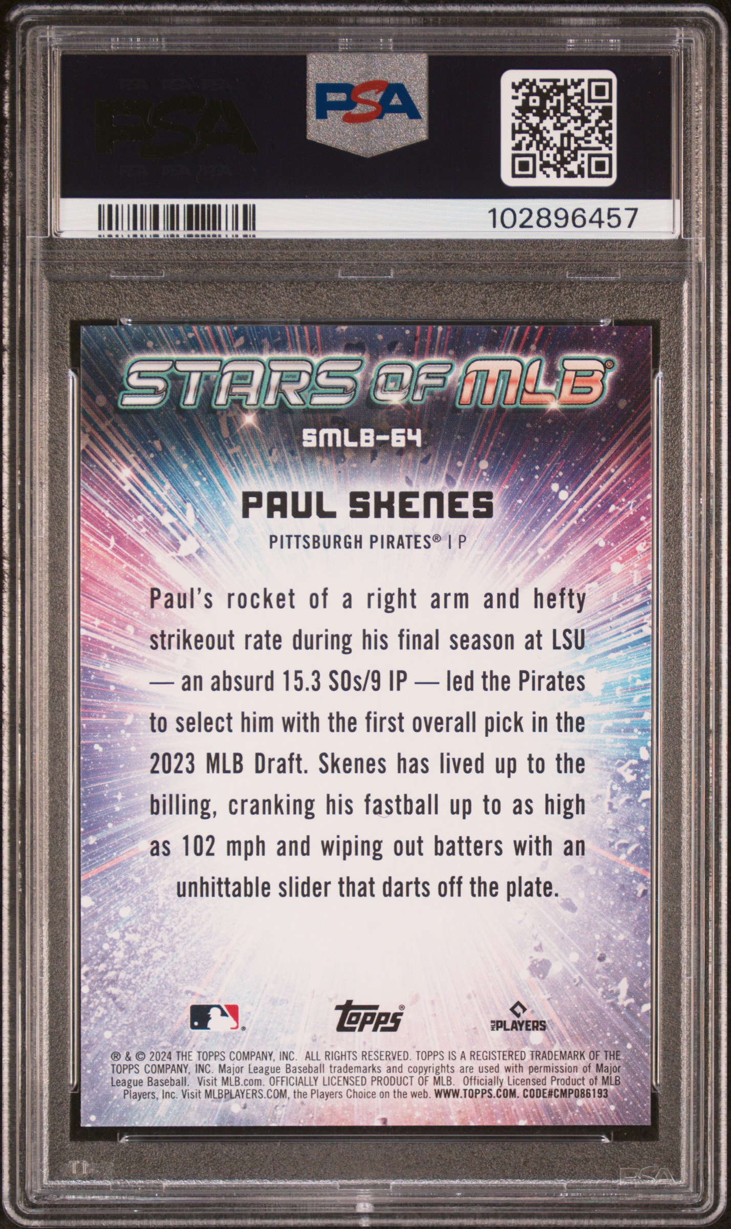 2024 Topps Stars Of Mlb Paul Skenes #Smlb64 (Update) Gem Mt 10 back