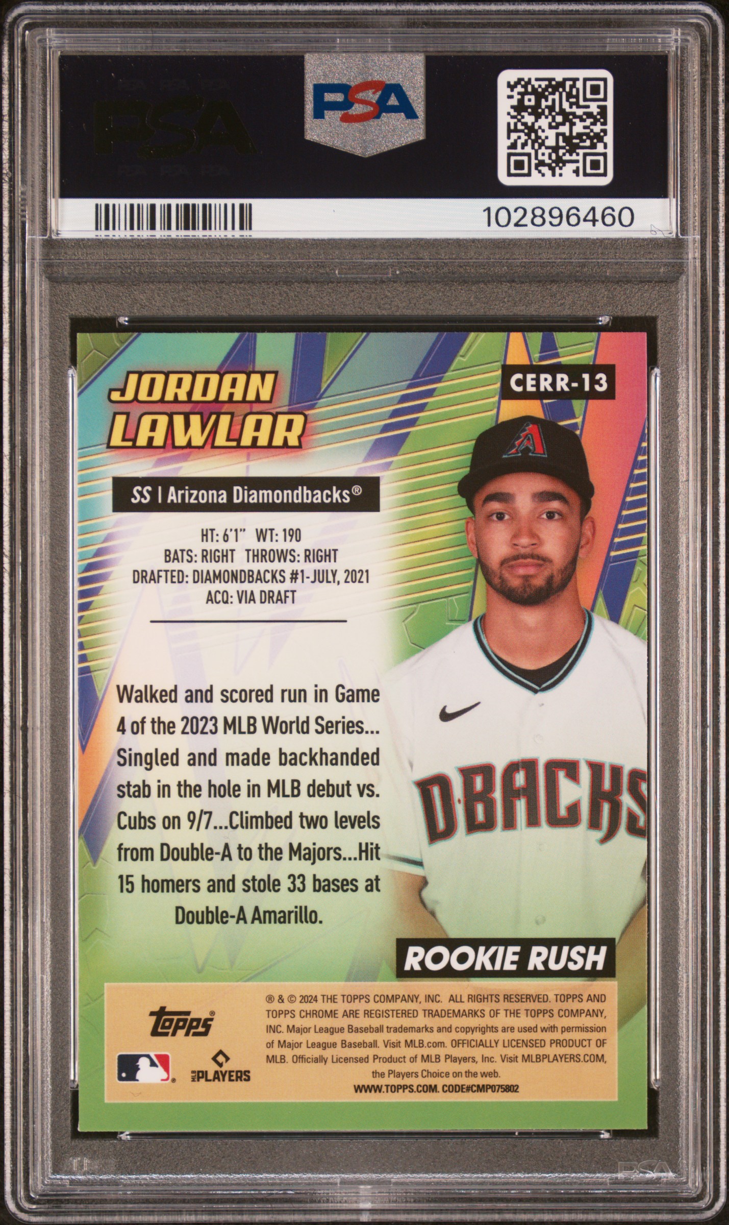 2024 Topps Chrome Chrome All Etch Rookie Rush Jordan Lawlar #13 Gem Mt 10 back