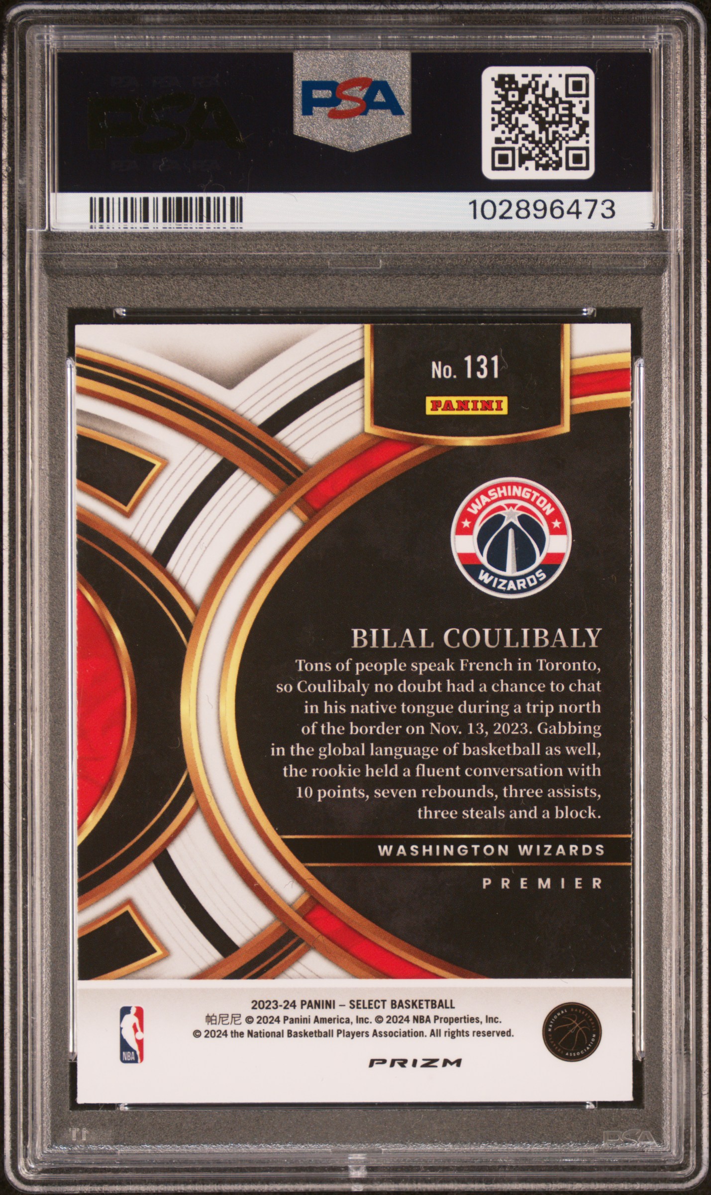 2023 Panini Select Bilal Coulibaly #131 (White Sparkle) Mint 9 back