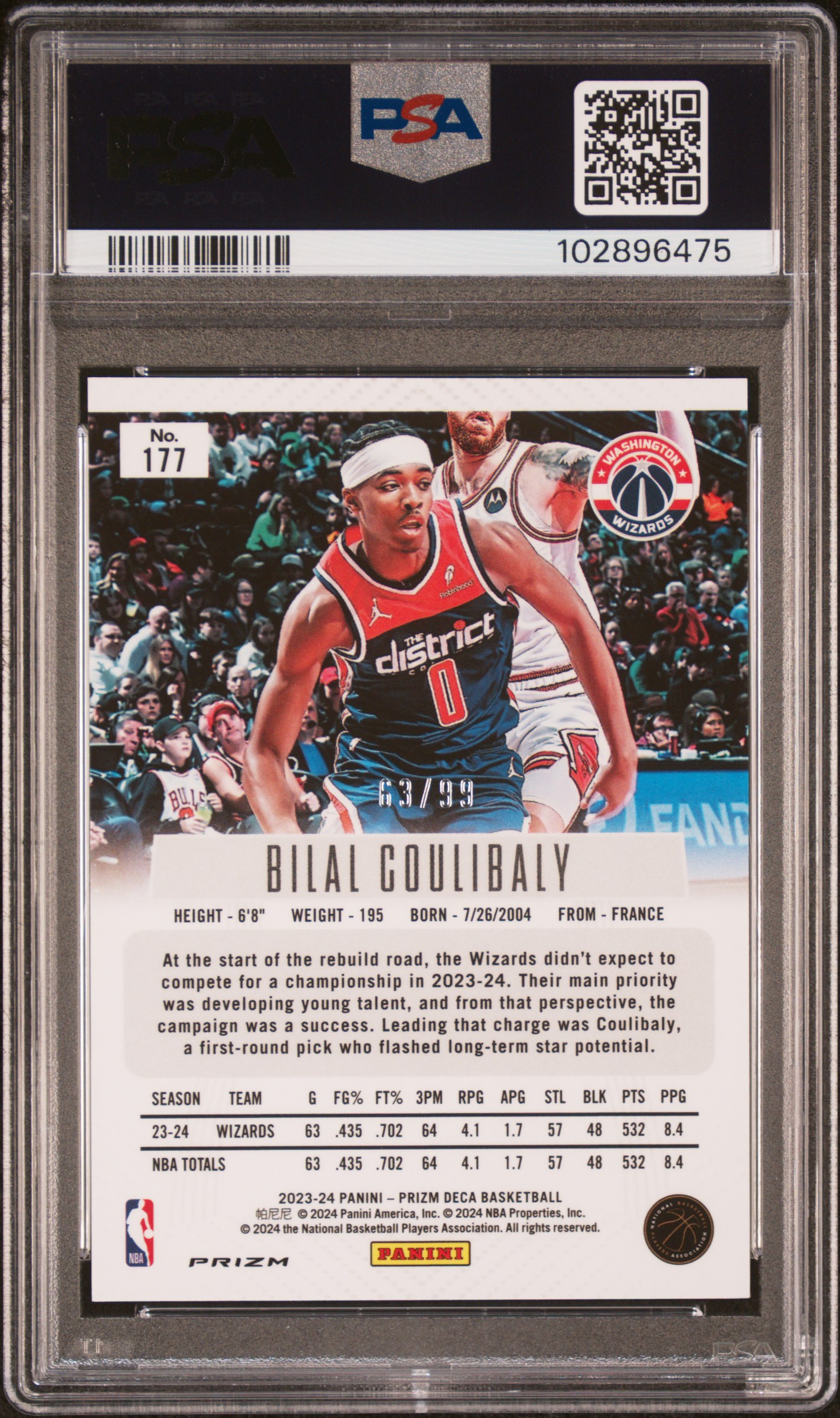 2023 Panini Prizm Deca Bilal Coulibaly #177 (Purple Prizm) Mint 9 back