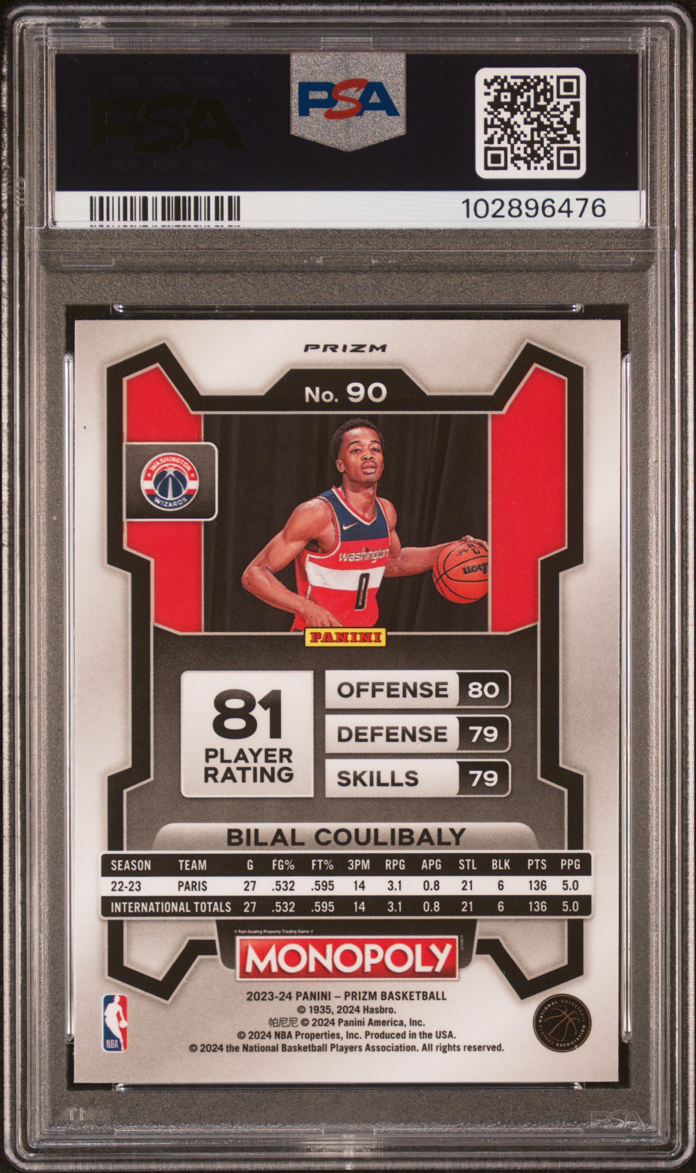 2023 Panini Prizm Monopoly Bilal Coulibaly #90 (Deal) Gem Mt 10 back