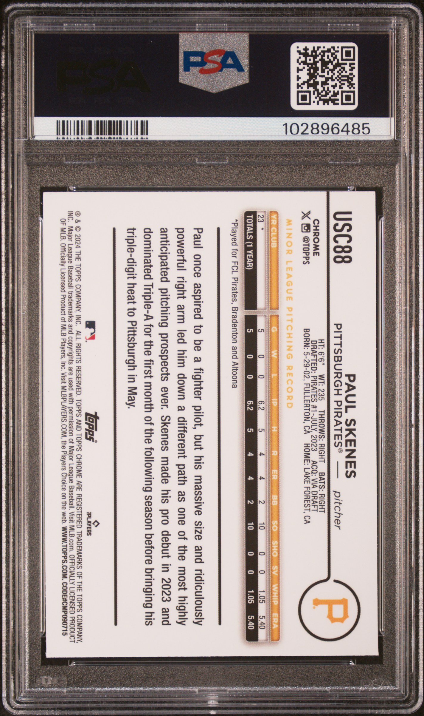 2024 Topps Chrome Update Paul Skenes #Usc88 (Negative Refractor) Mint 9 back