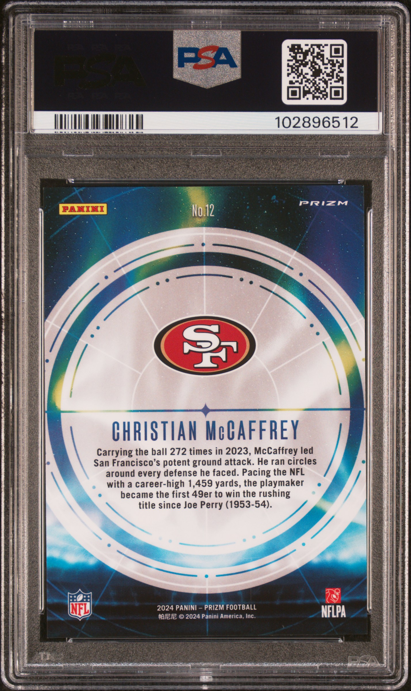 2024 Panini Prizm Aurora Christian Mccaffrey #12 Gem Mt 10 back