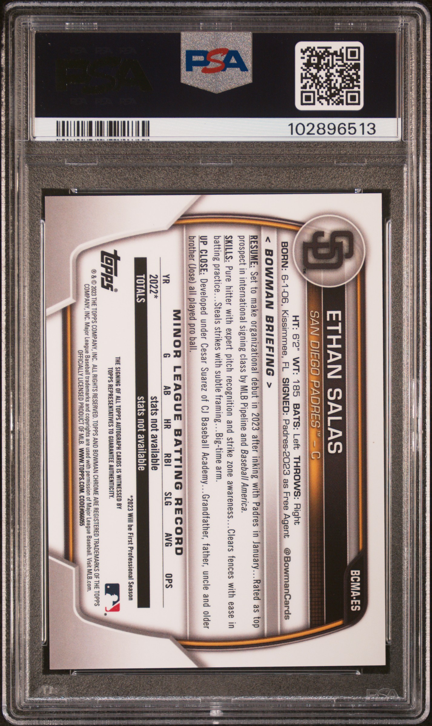 2023 Bowman Chrome Mega Box Autographs Ethan Salas #Es Gem Mt 10 back