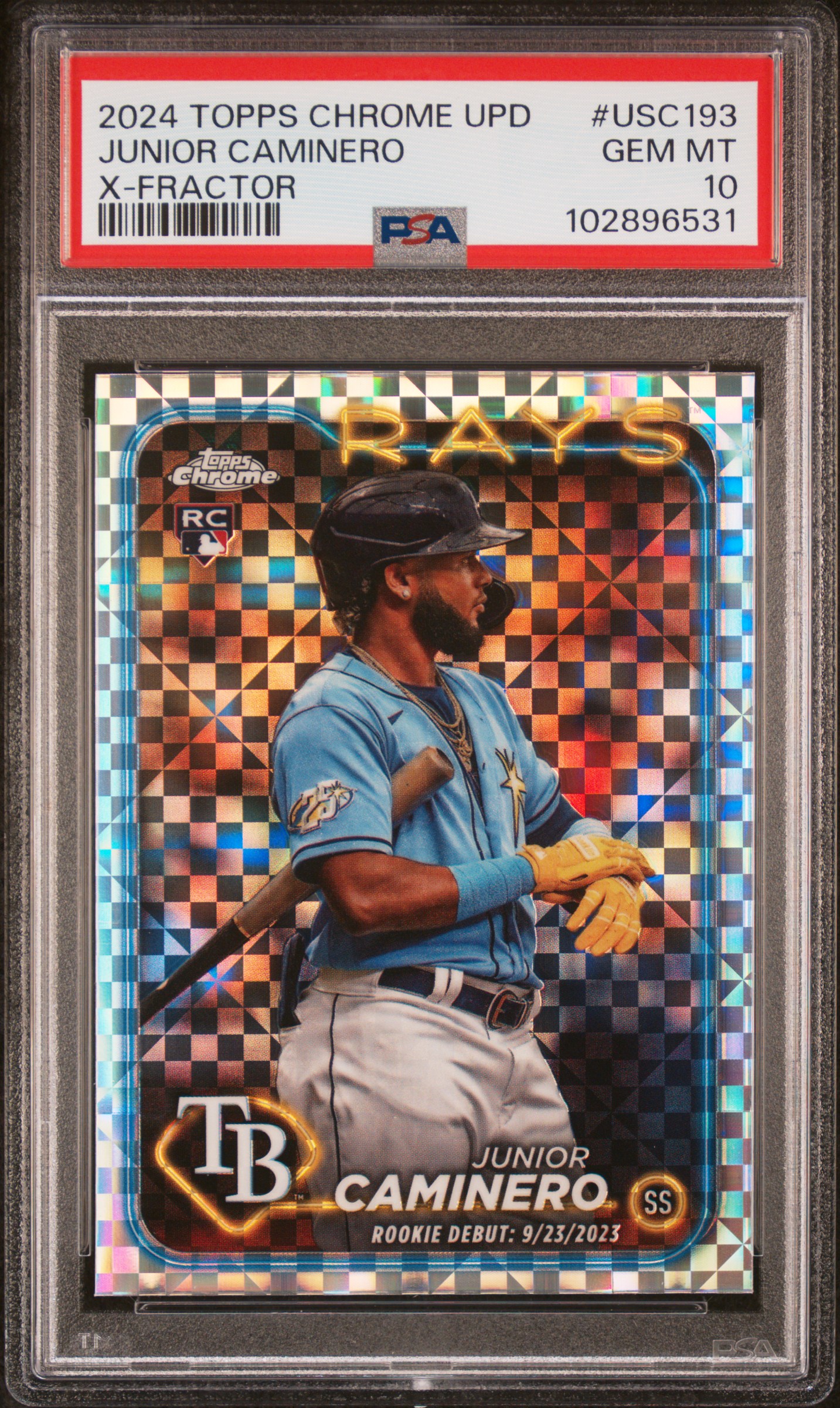 2024 Topps Chrome Update Junior Caminero #Usc193 (X-Fractor) Gem Mt 10 front