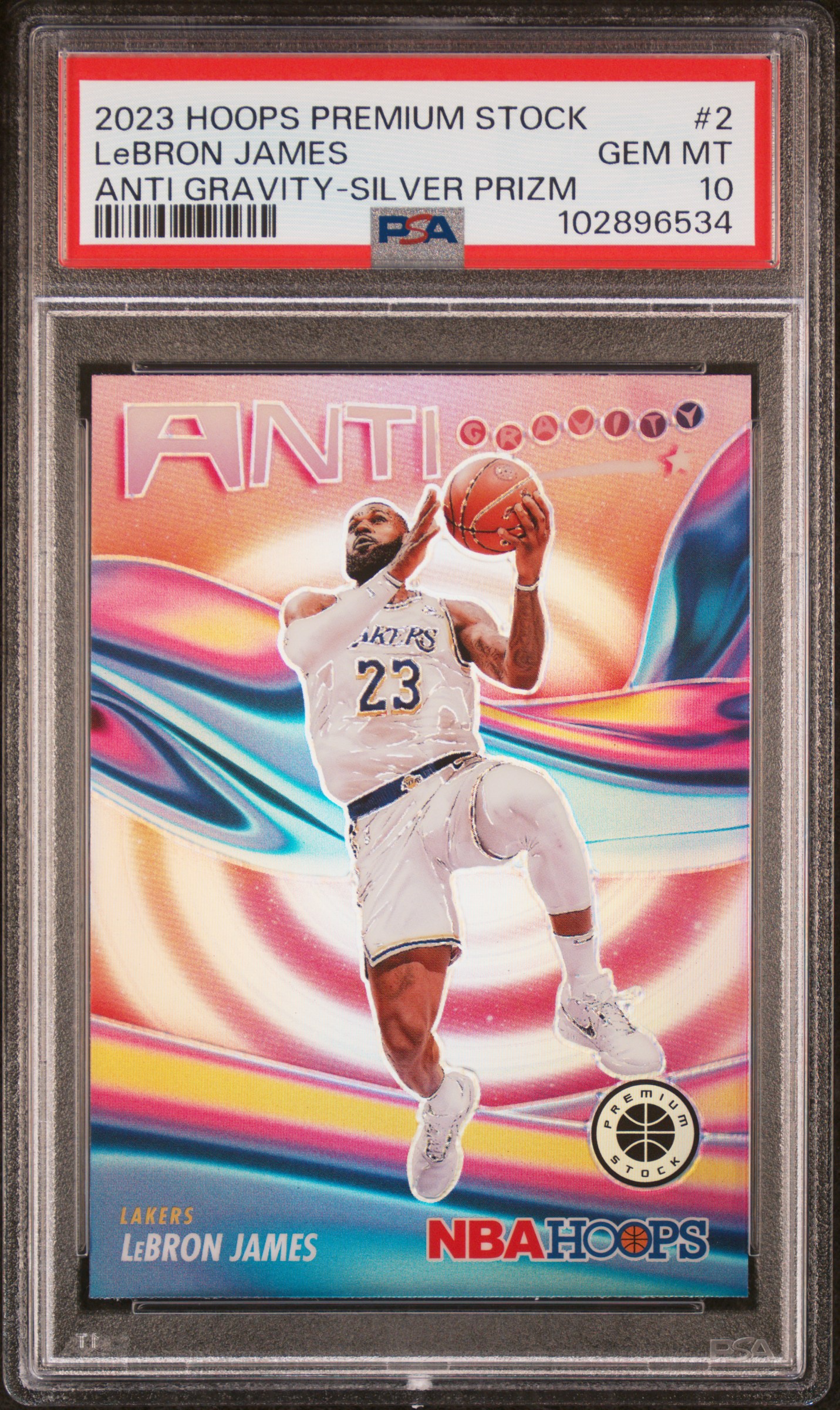 2023 Panini Hoops Premium Stock Anti Gravity Lebron James #2 (Anti Gravity-Silver Prizm) Gem Mt 10 front