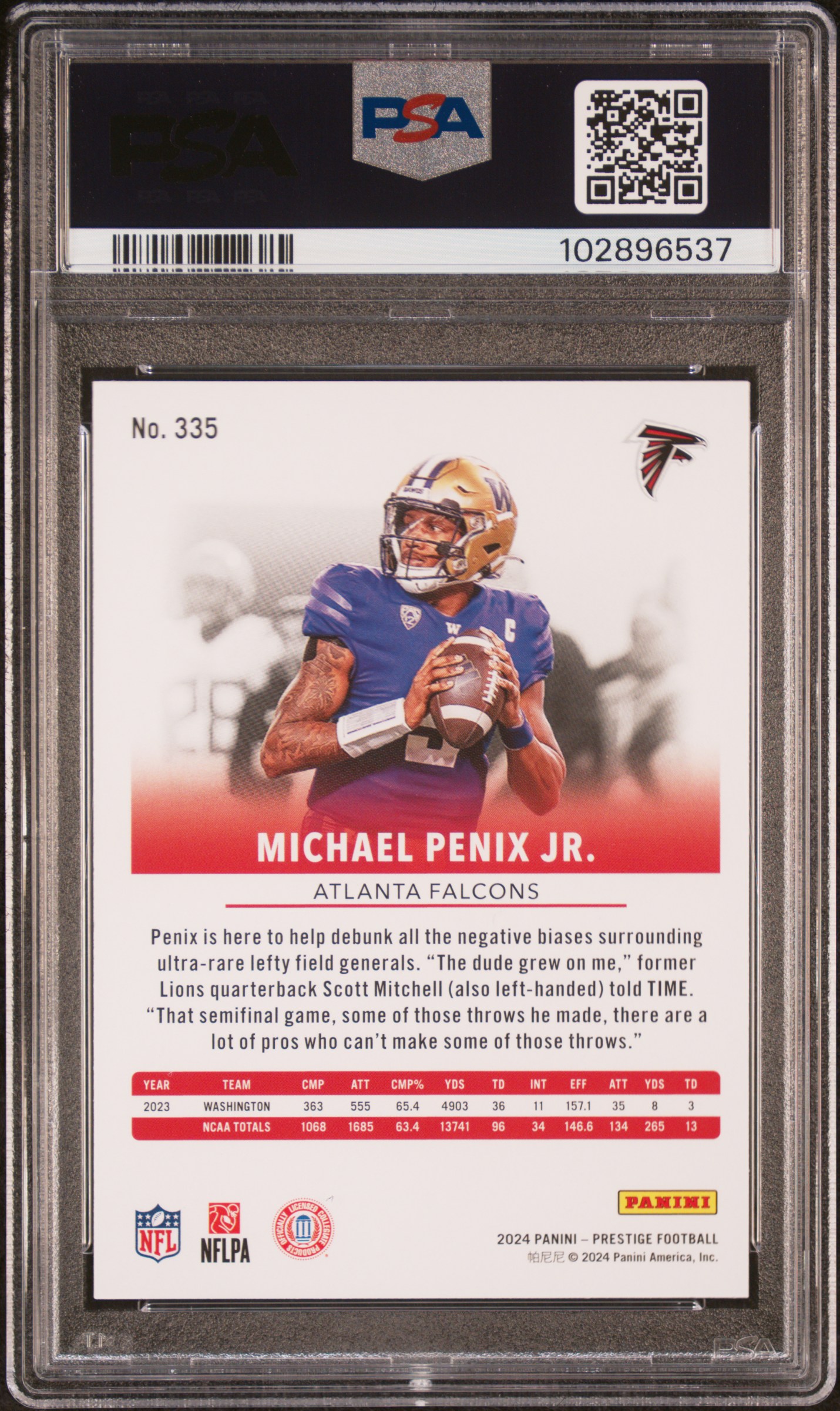2024 Panini Prestige Michael Penix Jr. #335 Gem Mt 10 back