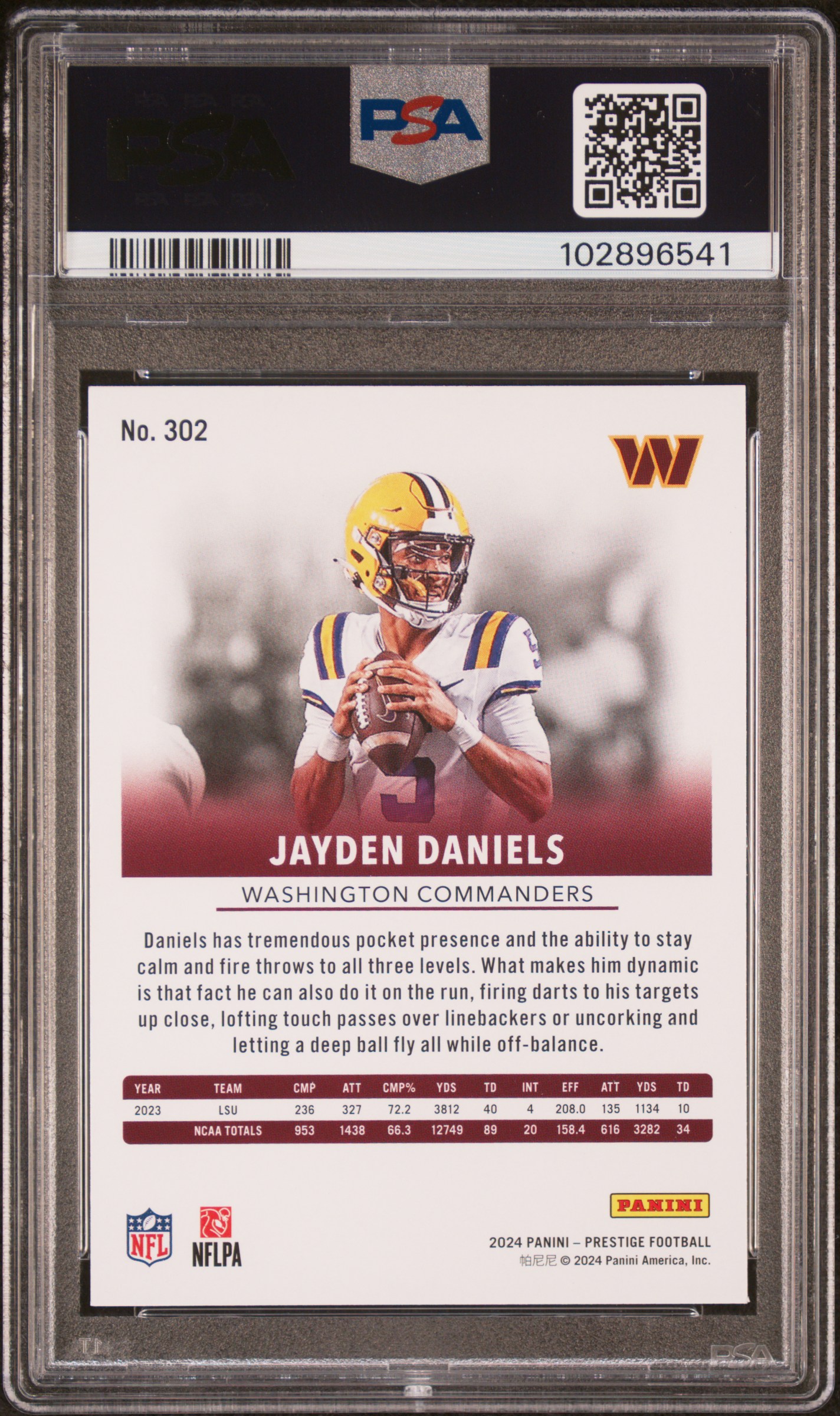 2024 Panini Prestige Jayden Daniels #302 Gem Mt 10 back