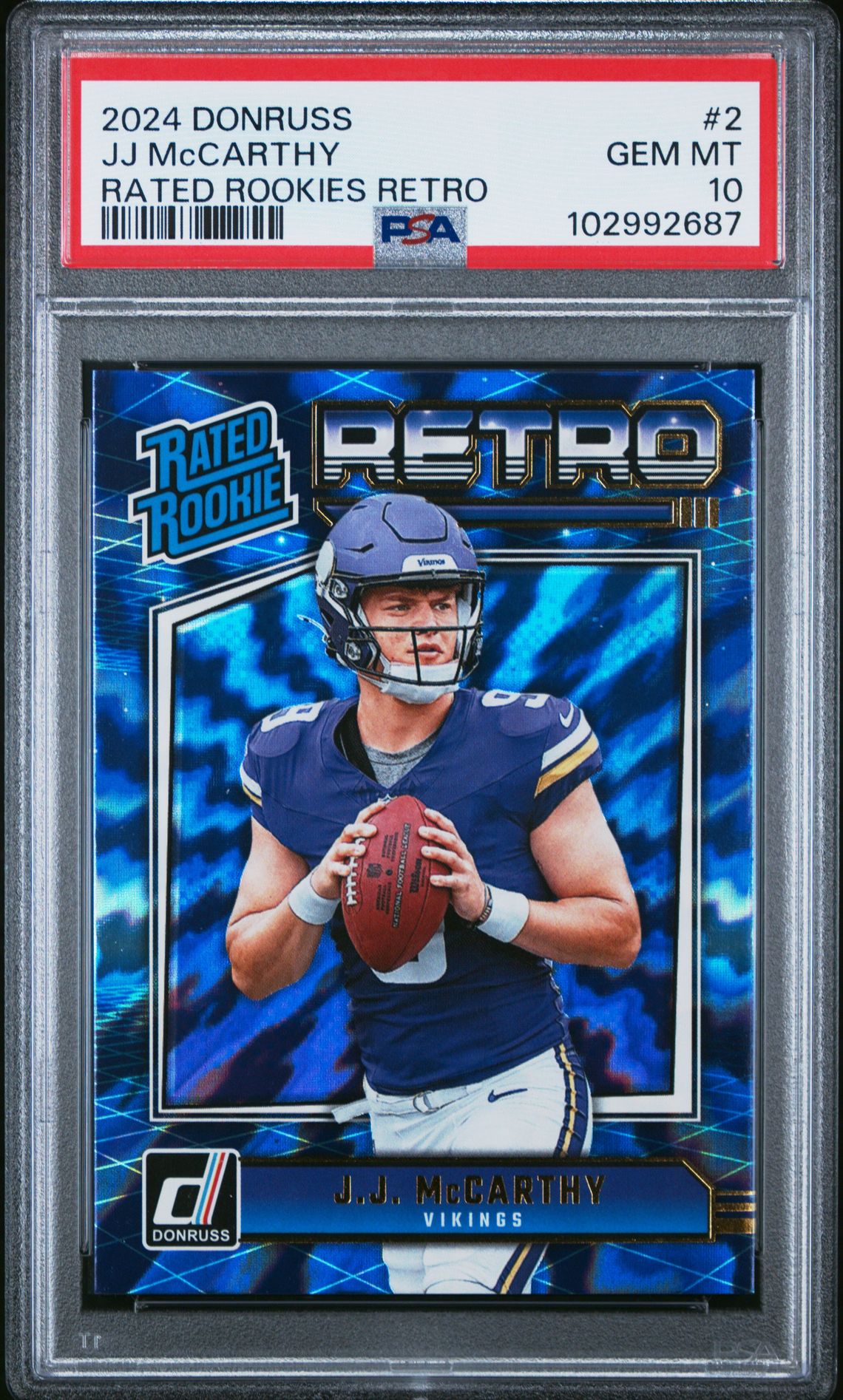 2024 Panini Donruss Rated Rookies Retro Jj Mccarthy #2 Gem Mt 10 front